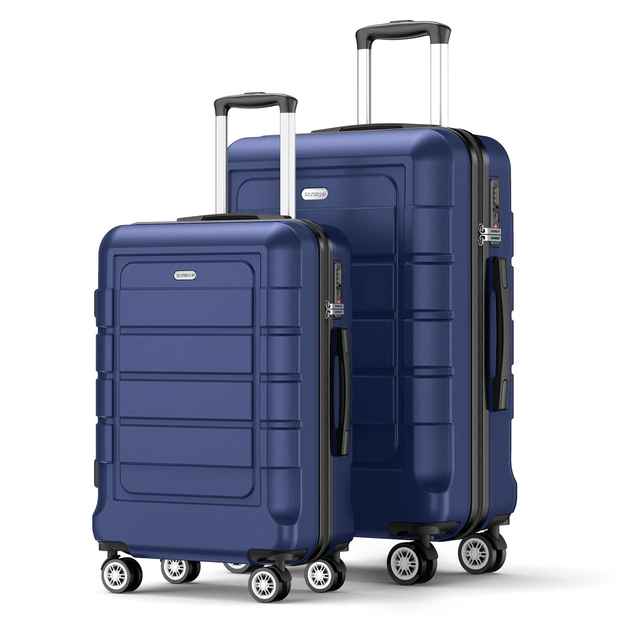SHOWKOO Set di Valigie Rigide 2 Pezzi Espandibile ABS+PC Leggero Ultra Durevole Valigia Trolley da Viaggio con Chiusura TSA e 4 Ruote Doppie (M-L, Blu)