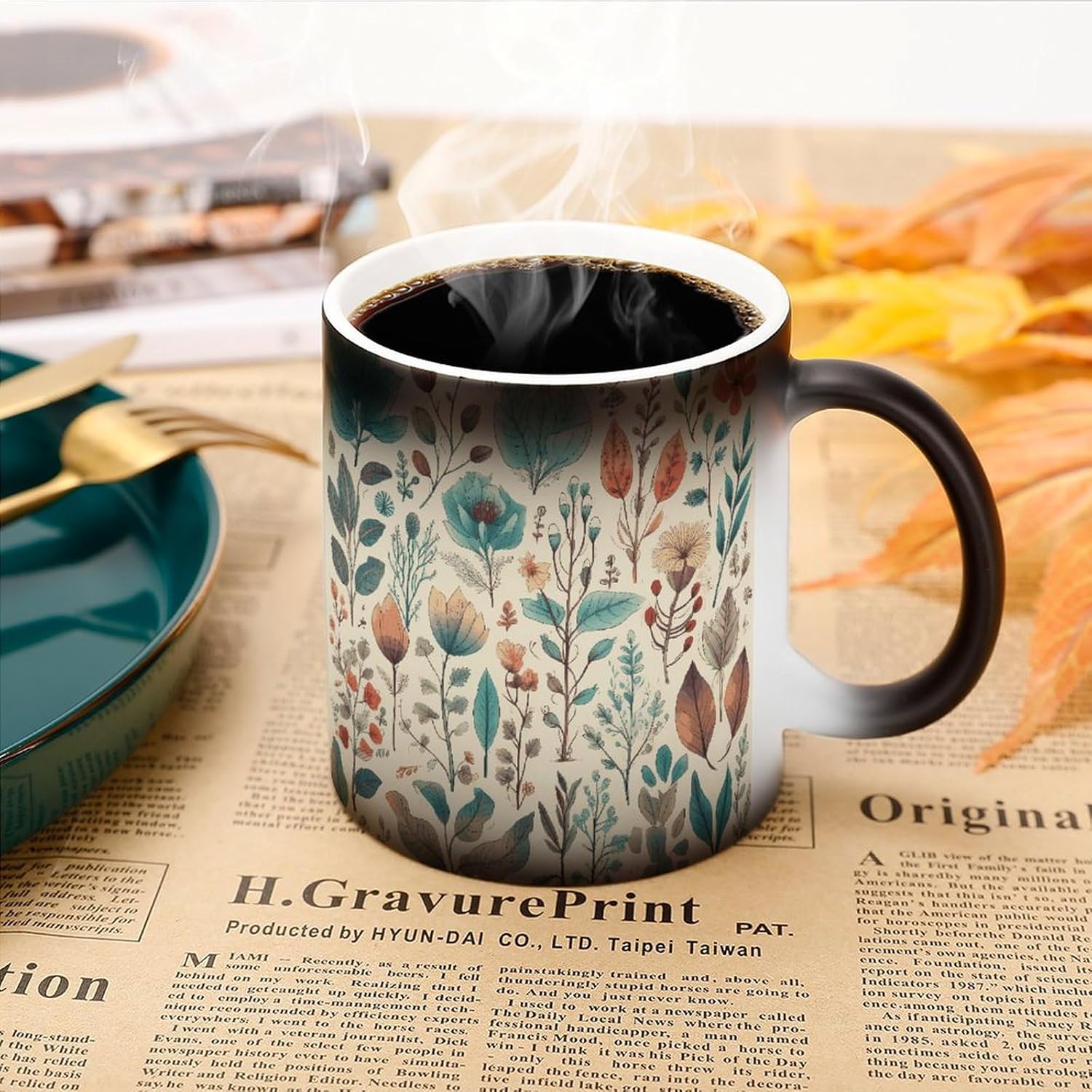 Color Changing Cups,Flowers And Leaves Printed 11 Oz Ceramic Cups for Birthday Men Women