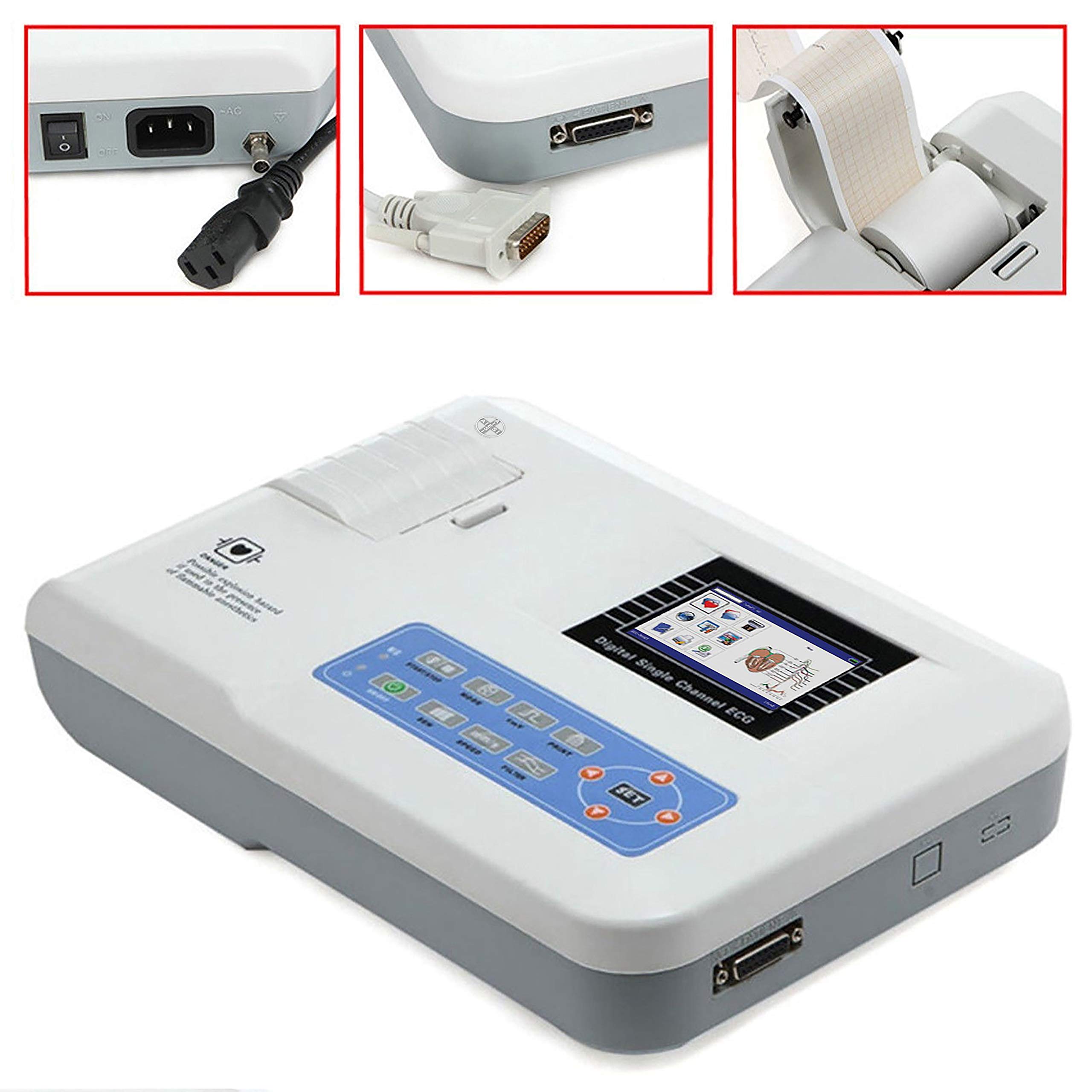 AIESI® Elettrocardiografo a 3 canali interpretativo ECG300G con software per collegamento a PC e stampante termica integrata ad alta risoluzione, Garanzia Italia 24 mesi