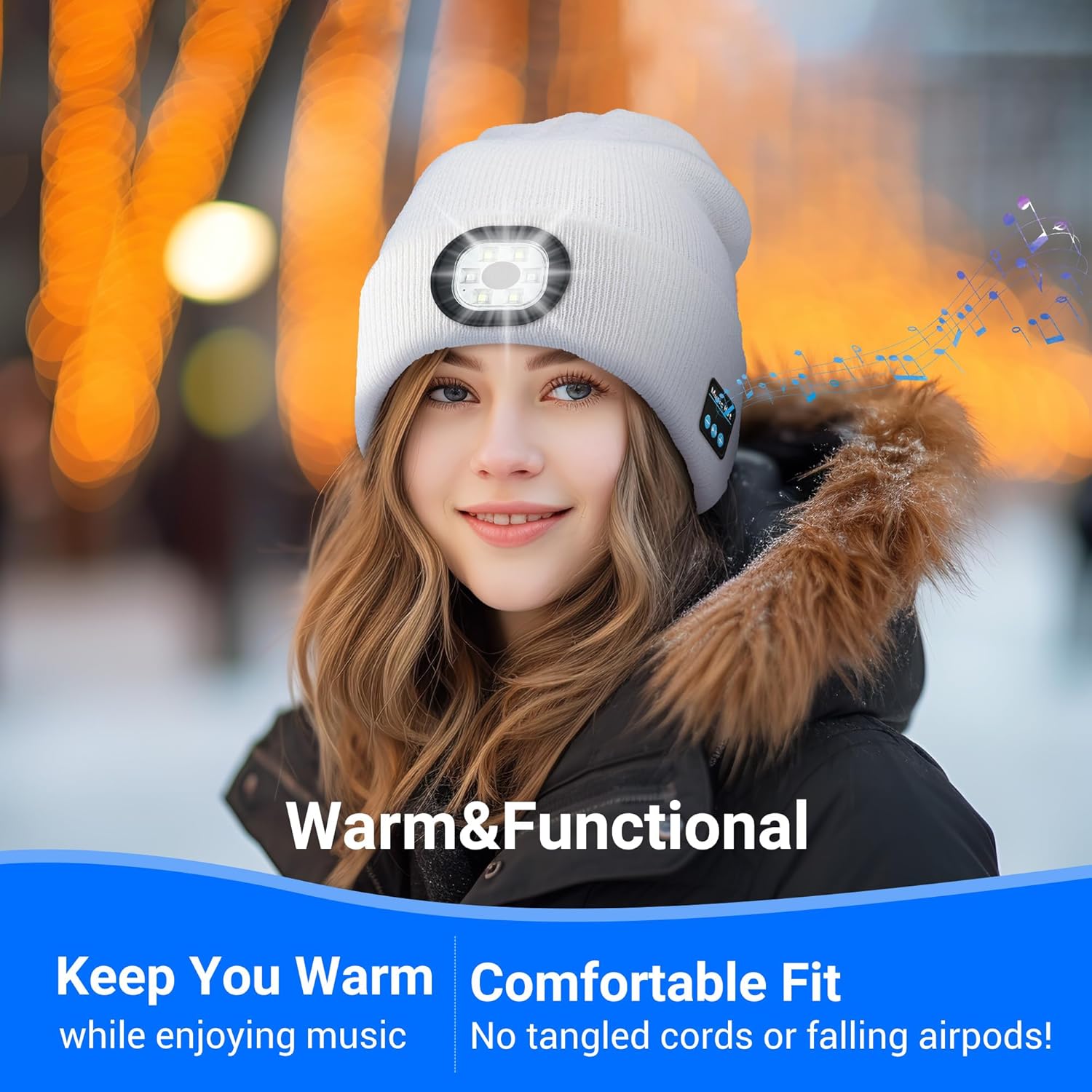 Bluetooth Beanie with Light, Beanie with LED and Bluetooth Headphones, Rechargeable,Unique Tech Gifts for Men Women - Image 2