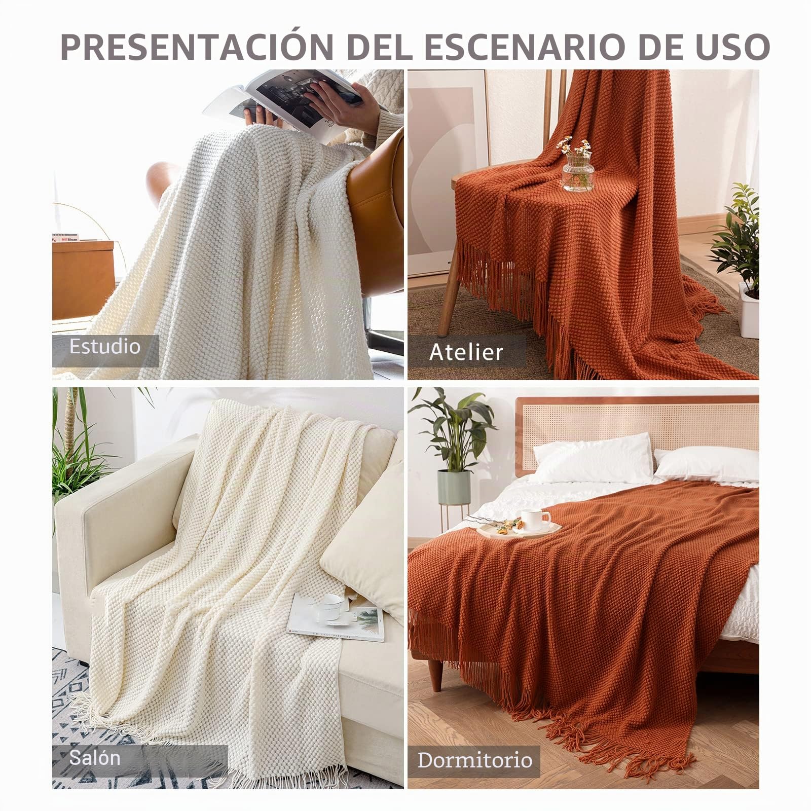 LumiSyne Manta De Punto con Borlas Transpirable Mantas Celulares Estilo Nórdica Comoda Suave Cubresofa Cubrecama Plaid Manta Decorativa para Sofá Cama Silla