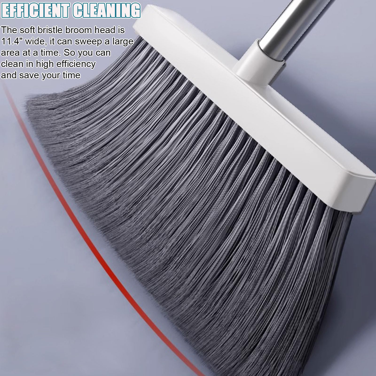 Set Combinato Scopa e Paletta, Scopa con Manico Lungo e Paletta con Denti autopulenti per Pulire automaticamente i Capelli, Adatto per Il Pavimento del corridoio della Domestica,Bianca