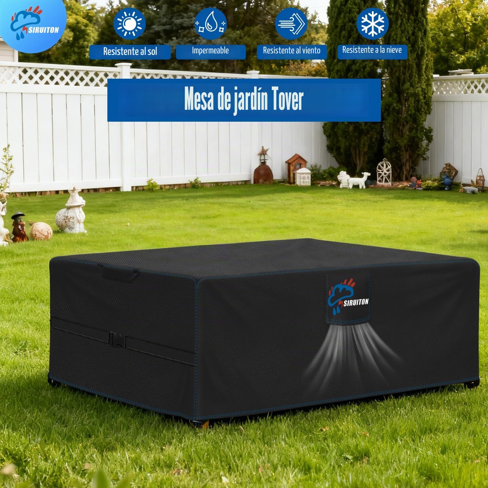 SIRUITON cubierta de muebles de patio,Funda para Muebles De Jardín,Impermeable,Resistente Al Viento,Resistente a Los Rayos UV,Cubierta De Muebles Oxford 520D para Mesa Y Sillas(120x120x74cm)