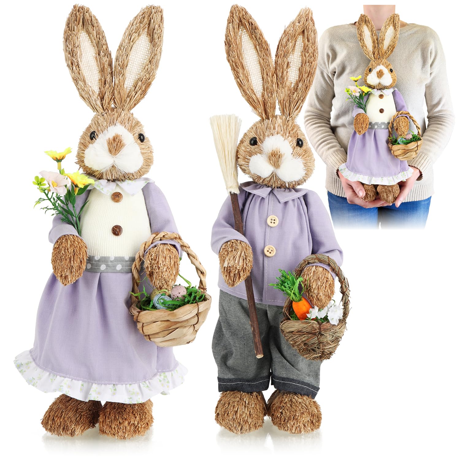 Coniglietto Pasquale Seduto Con Fiocco Decorazione Da Tavola In Poliresina Pasquale H30cm