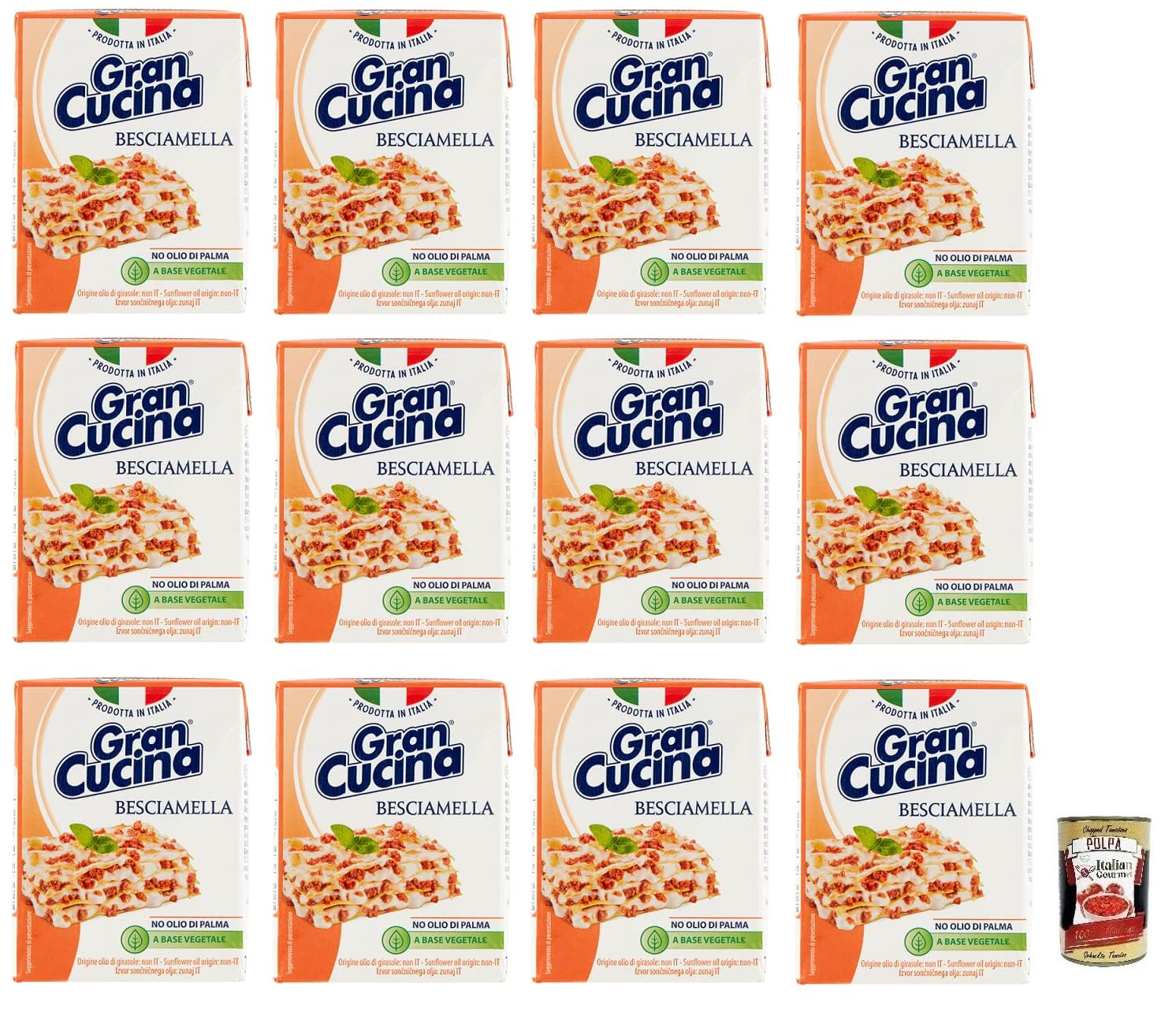 Italian Gourmet Béchamel Gran Cucina 12 x 200 g, Sauce Béchamel UHT à Base Végétale, Sans Huile de Palme, Idéale pour Lasagnes Gratins Pâtes et Cuisine Quotidienne + Italian Gourmet Polpa