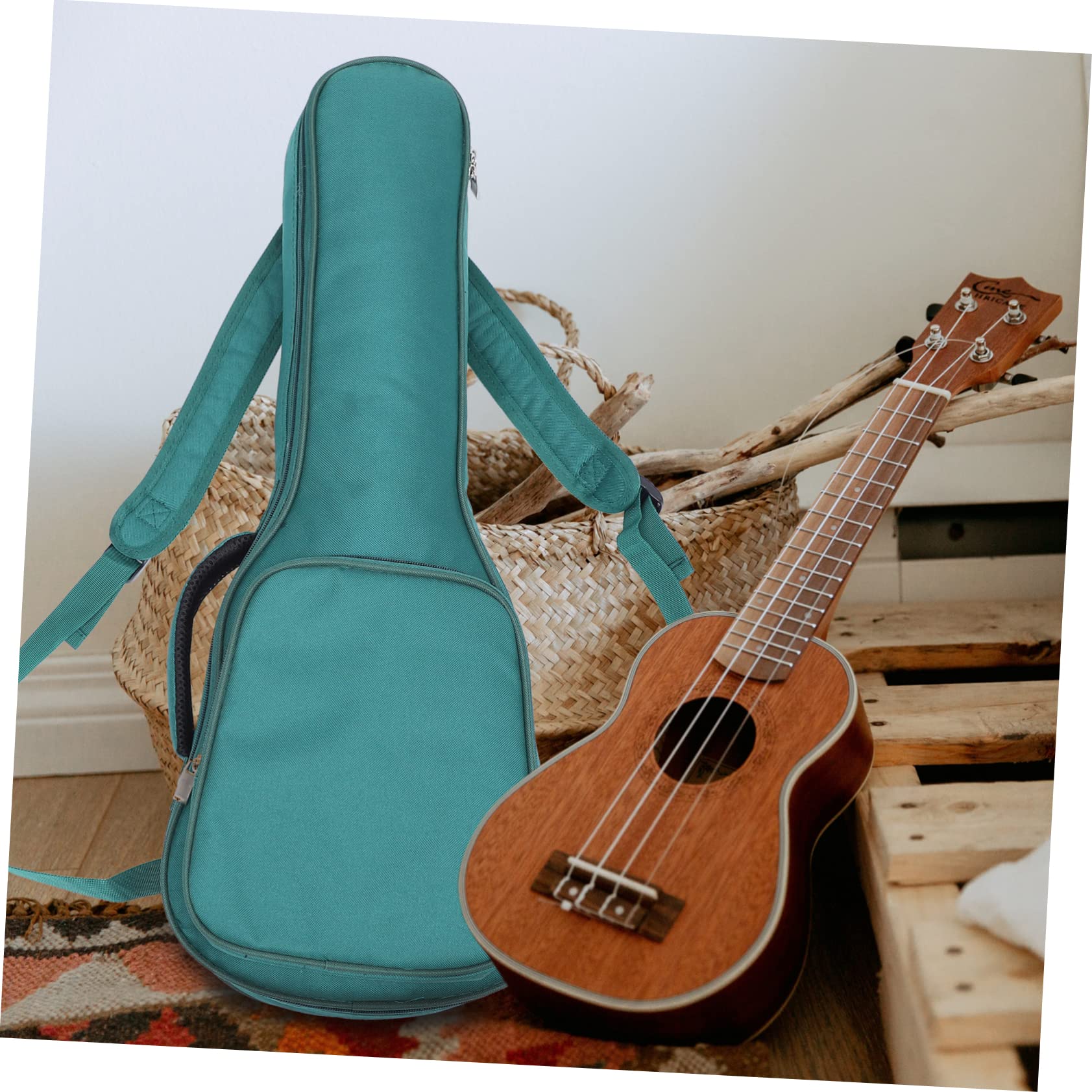 ibasenice Gepolsterte Ukulele Tasche aus Oxford Stoff mit Großer Kapazität und Tragbarem Design Grüne Ukulelen Schultertasche für 26-27 Zoll Sopran Ukulelen