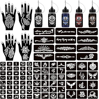 Moricher Henna tattoo kit Temporary Tattoo Kits 5 cones 96 Stencils Gifts for DIY Art Party