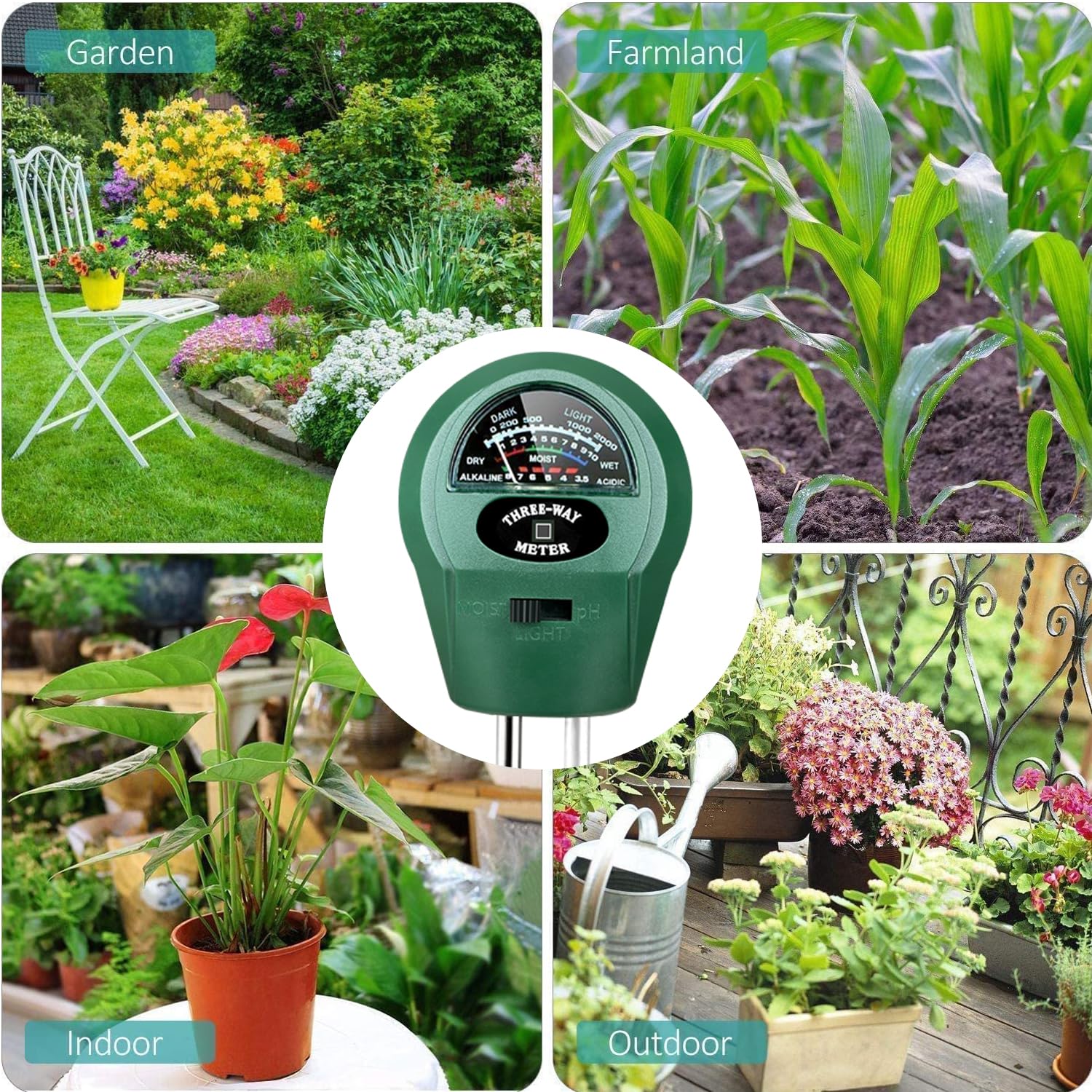 Testeur De Sol 3 En 1 VIVOSUN - Mesure Humidité, PH Et Lumière, Sans Pile, Pour Jardin, Plantes D'intérieur, Potager - 12