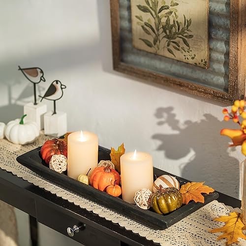 Vista 52 de Hanobe Cuenco decorativo de madera para masa: centro de mesa de madera largo, decoraciones de mesa con portavelas natural, bandeja decorativa