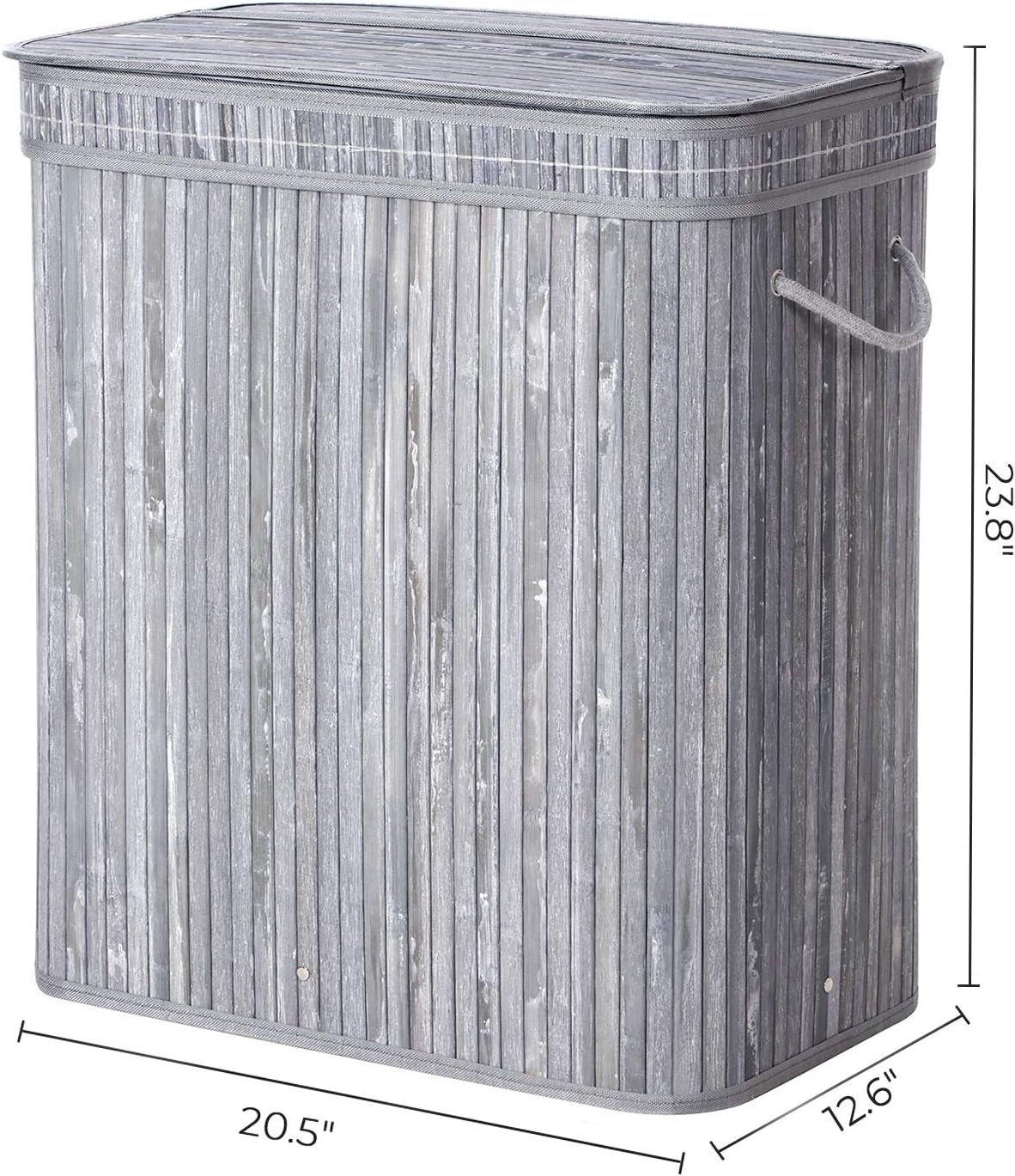 SONGMICS Double Laundry Hamper with Lid, Divided Laundry Basket with Handles, Bamboo Hamper with Liner for Laundry Room, Bedroom, 100L, Distressed Gray ULCB64GW