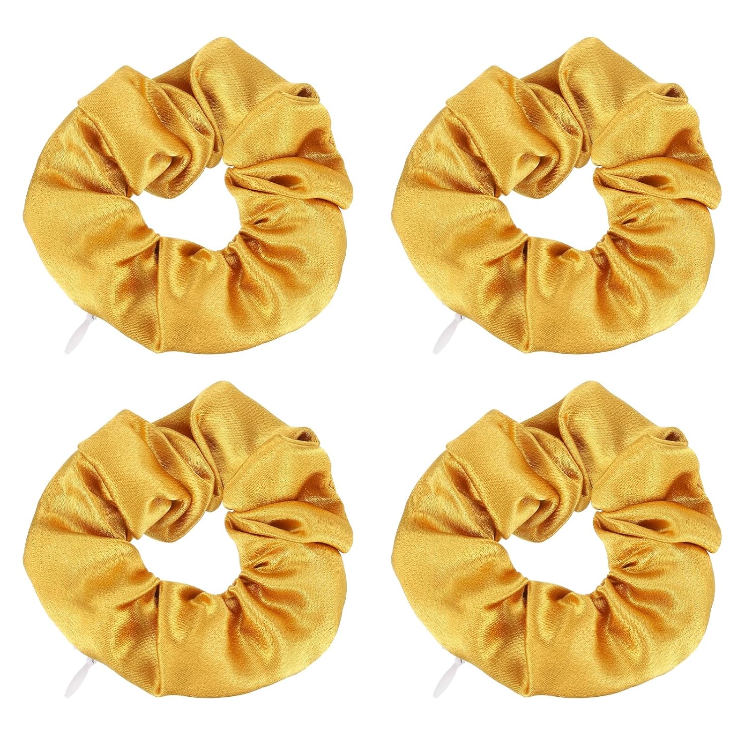PATIKIL 4.33 Inch Zipper Scrunchie, 2 Pcs Silk Satin Hidden Pocket Scrunchie Elastic Hair Bands Soft Hair Ties Bracelet for Money Keys Hiding Women Thin Thick Hair Styling, Golden Yellow