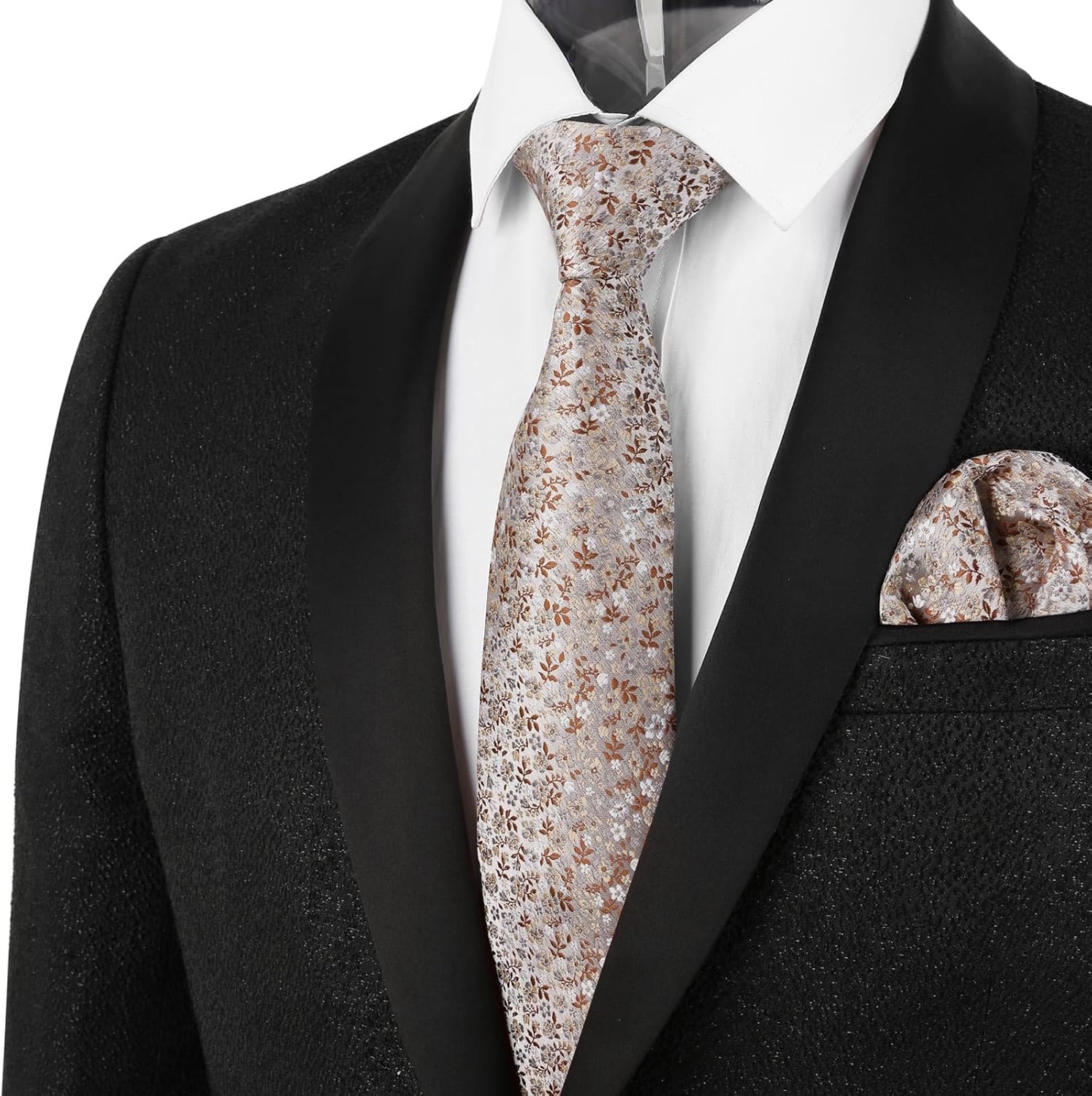 Alizeal Mens 3.15inches Exquisite Floral Tie with Small Flower Printed Pocket Square - Image 5