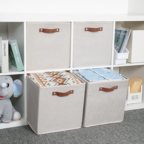 Miniatura 4 de HNZIGE Juego de 4 cestas de almacenamiento grandes plegables, cubos de almacenamiento de 13 x 13 pulgadas con asas, cubos de almacenamiento