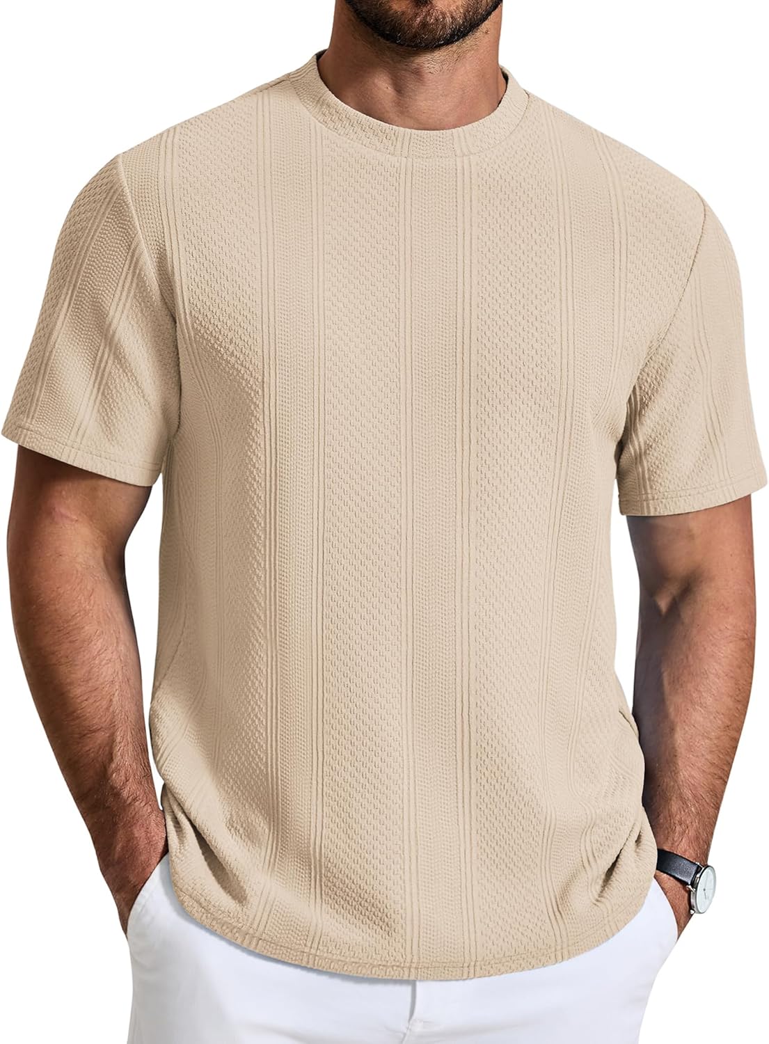 COOFANDY Men's T-Shirt Short Sleeve Crew Neck Textured Shirts Classic Knit Pullover Tees