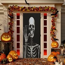 Halloween Skeleton Door Cover Washable High Elastic Fabric Front Door Cover for Festive Party Home Decor,32x79Inch