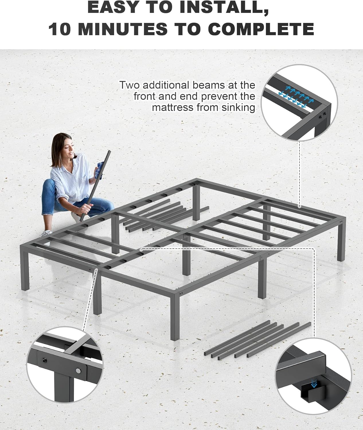 Nazhura Twin Size Steel Bed Frame Platform Heavy Duty Mattress Foundation,14 Inch Height No Box Spring Needed (Mattress Anti Slip Stopper Included) (Twin Size)
