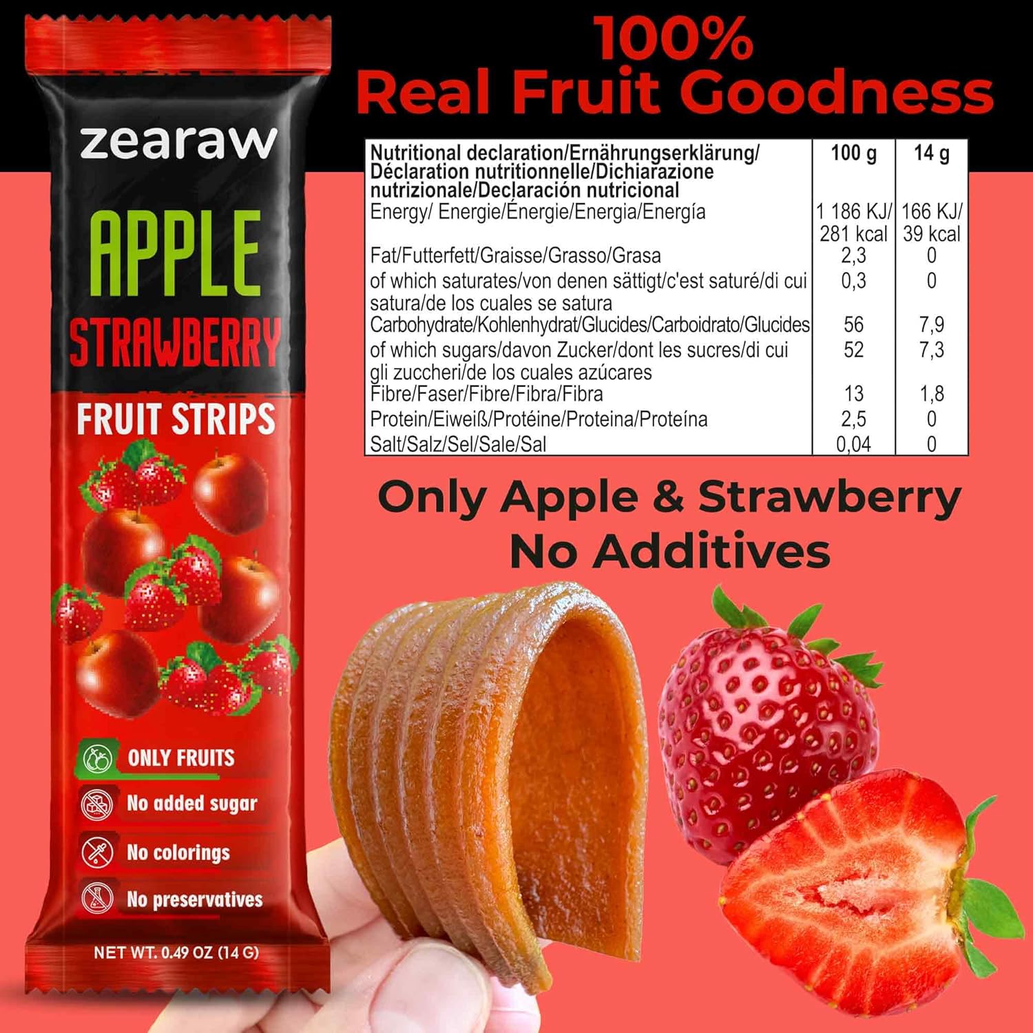 ZEARAW Healthy Fruit Snacks for Adults and Kids – 30 Fruit Leather with Dried Apple, Apple-Strawberry, Pear-Mango – Vegan Low-Carb Variety Pack Strips for Kids – Sugar Free Bars