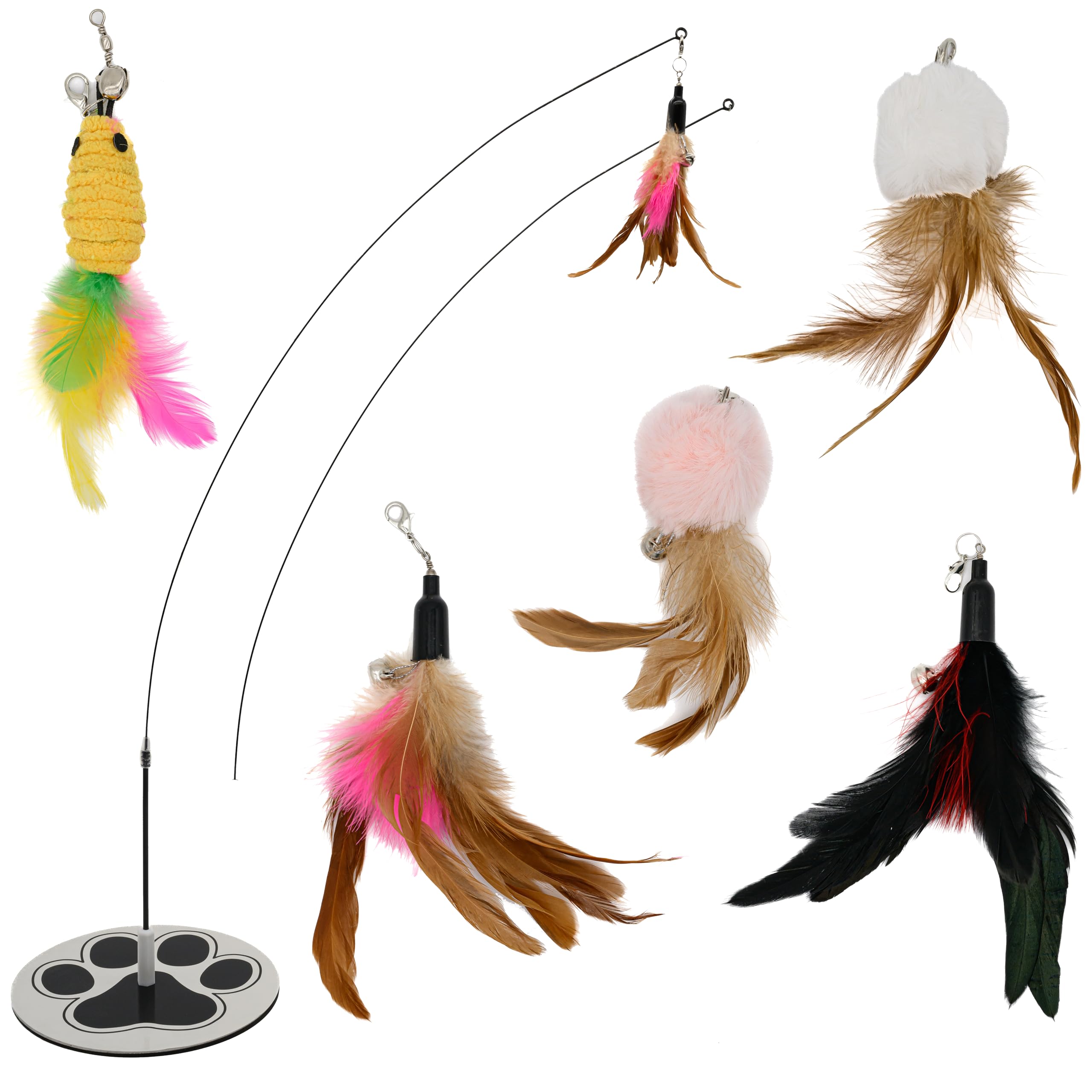 GADGETSOLOGY Interactive Cat Toys for Indoor Cats 2 in 1 Cat Wand Toys Solid Round Base Toys for Bored Indoor Adult Cats Self Play Feather Toy Bird Feather