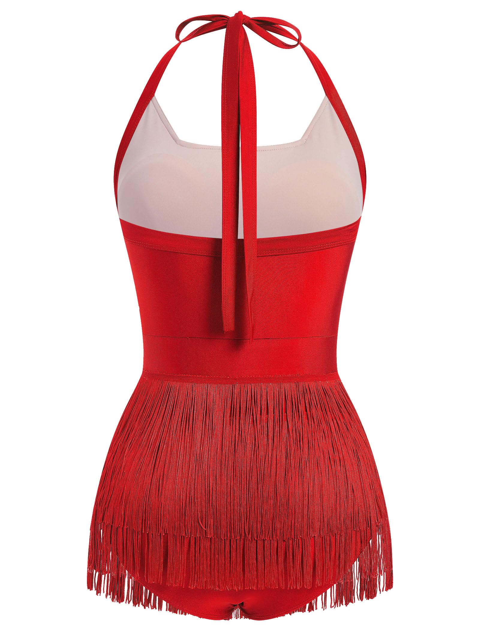 Damen-Body mit Neckholder, Fransen, offener Rücken, Glitzernetz, Salsa, Jazz, Latein-Tanzkleid, sexy Konzert, glitzernde Quasten-Outfits