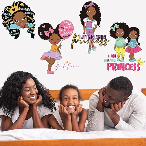 Miniatura 6 de 4 calcomanías de pared con cita inspiradora de niña negra, frase motivacional afroamericana, calcomanías positivas para dormitorio, niña, calcomanía