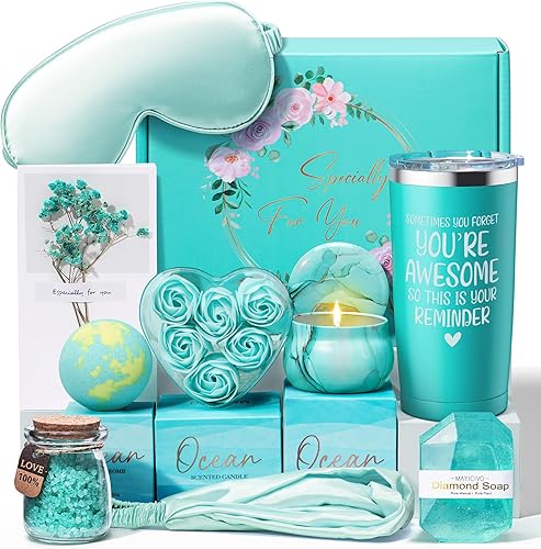 Regalos de cumpleaños para mujeres, amistad, cesta de regalos de spa relajante en el océano para mujeres, juego de regalos de cuidado personal, idea