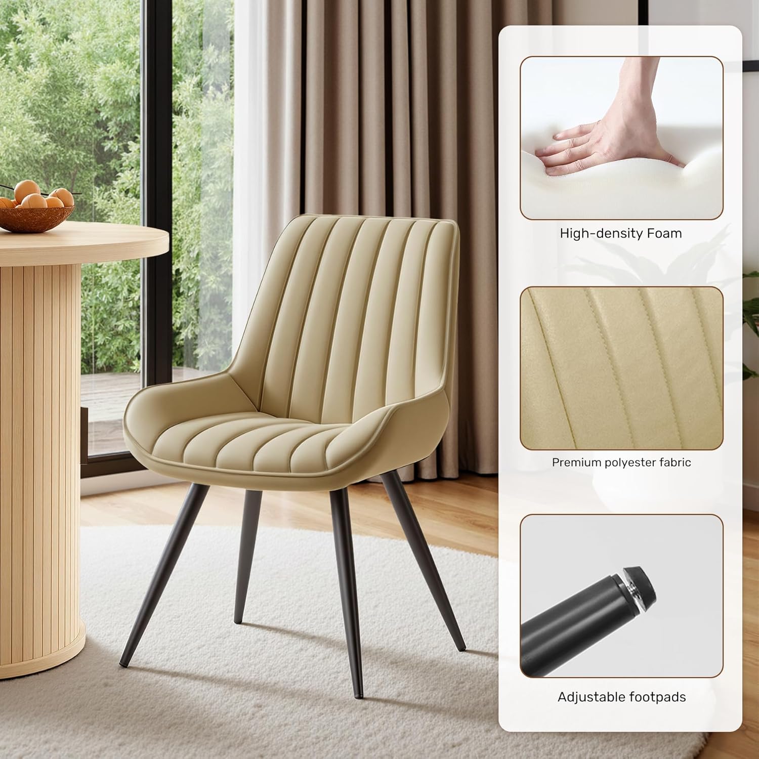 Miereirl Modern Round Wooden Dining Table and Chair Set,Table with Semi-Open Storage Rack and Sliding Door, Dining Chairs Made of High-end Fabric, Warm Home Dining Room Combination