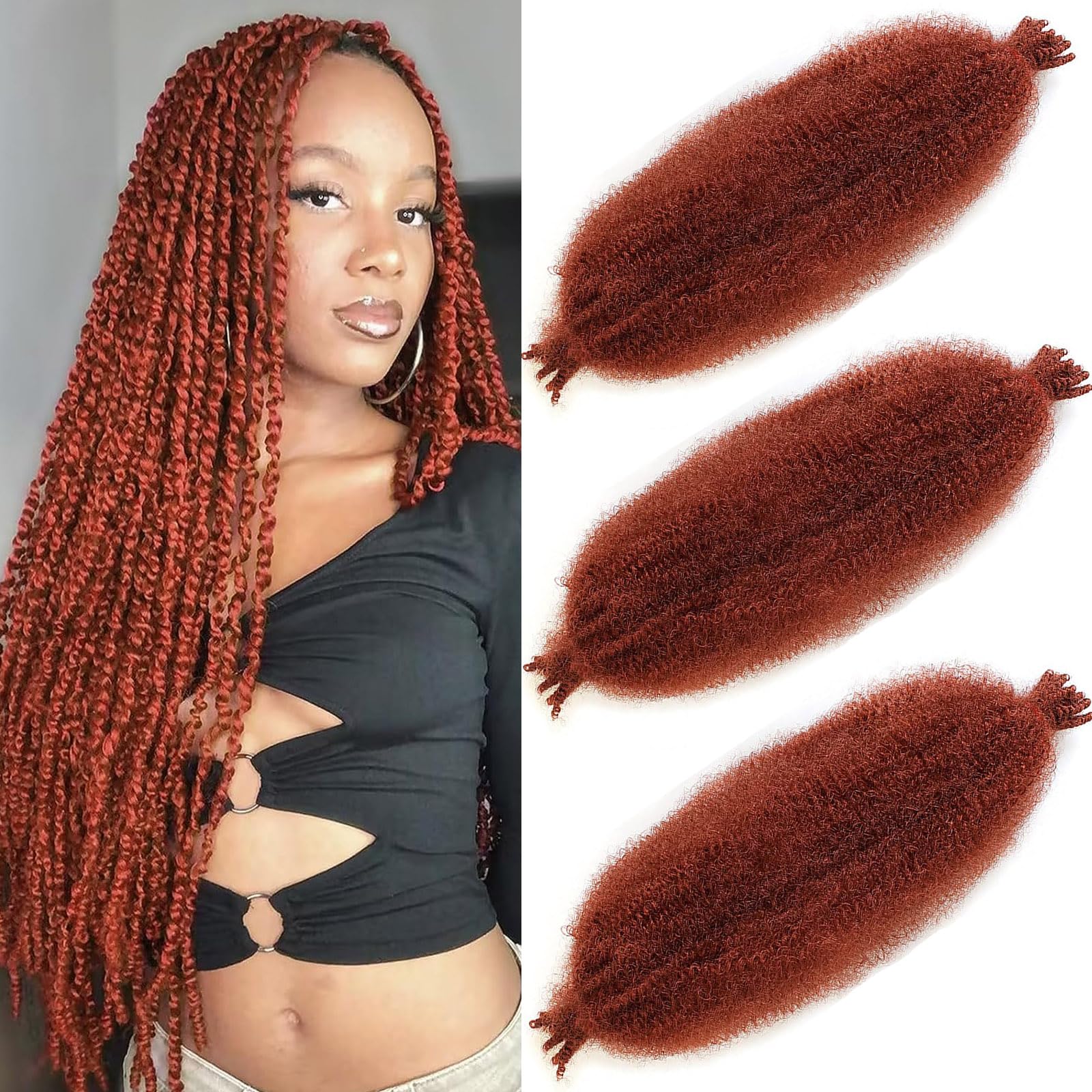 Photo 1 of 24 Inch 3 Packs Pre Separated Springy Afro Twist Hair Pre Fluffed Spring Twist Hair For Faux Locs Afro Twist Hair Natural Copper Marley Twist Crochet Braiding Hair Extensions (24 Inch 3Pcs?350#)