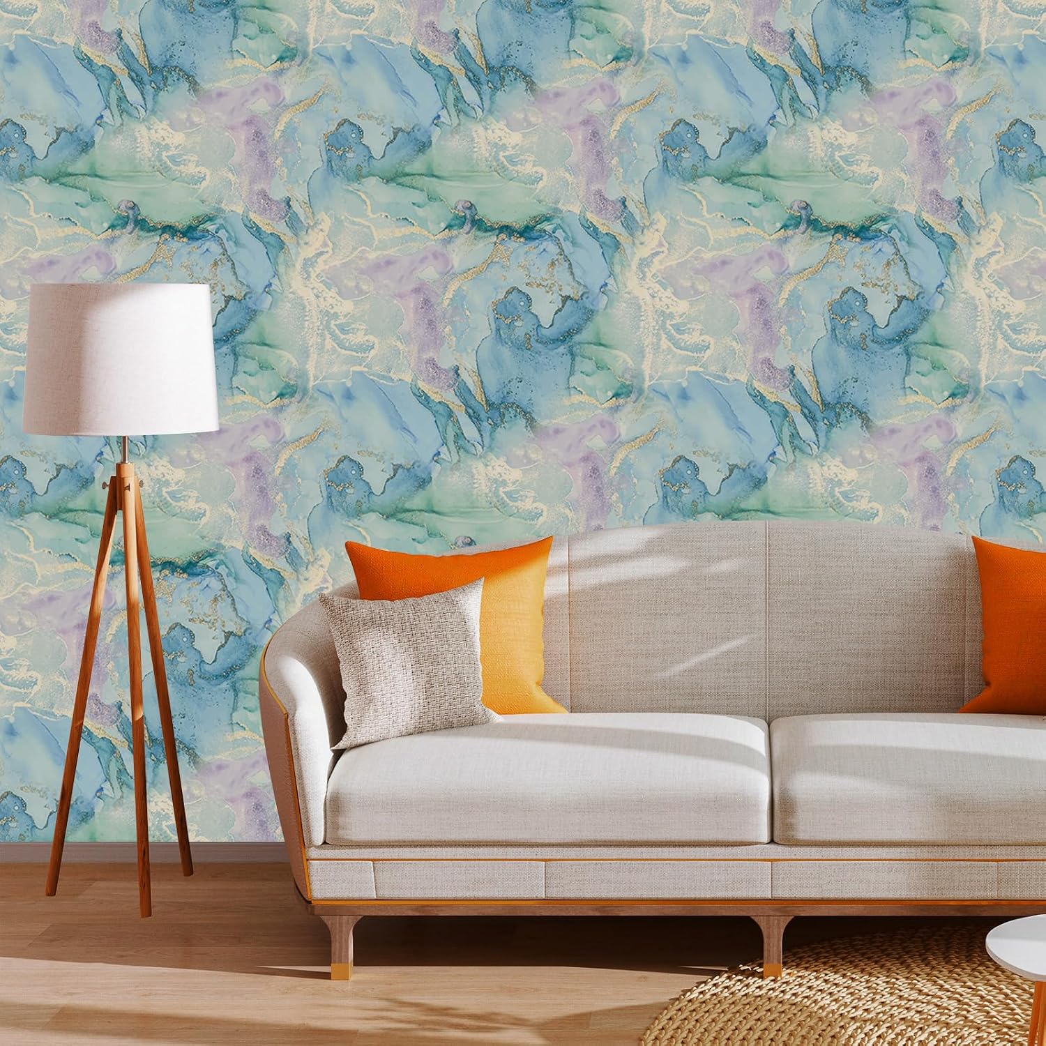 Watercolor Blue Gold Marble Peel and Stick Wallpaper Self Adhesive Removable Wall Paper Renter Friendly Contact Paper for Bedroom Bathroom Shelf Liner 17.71"X236.2"