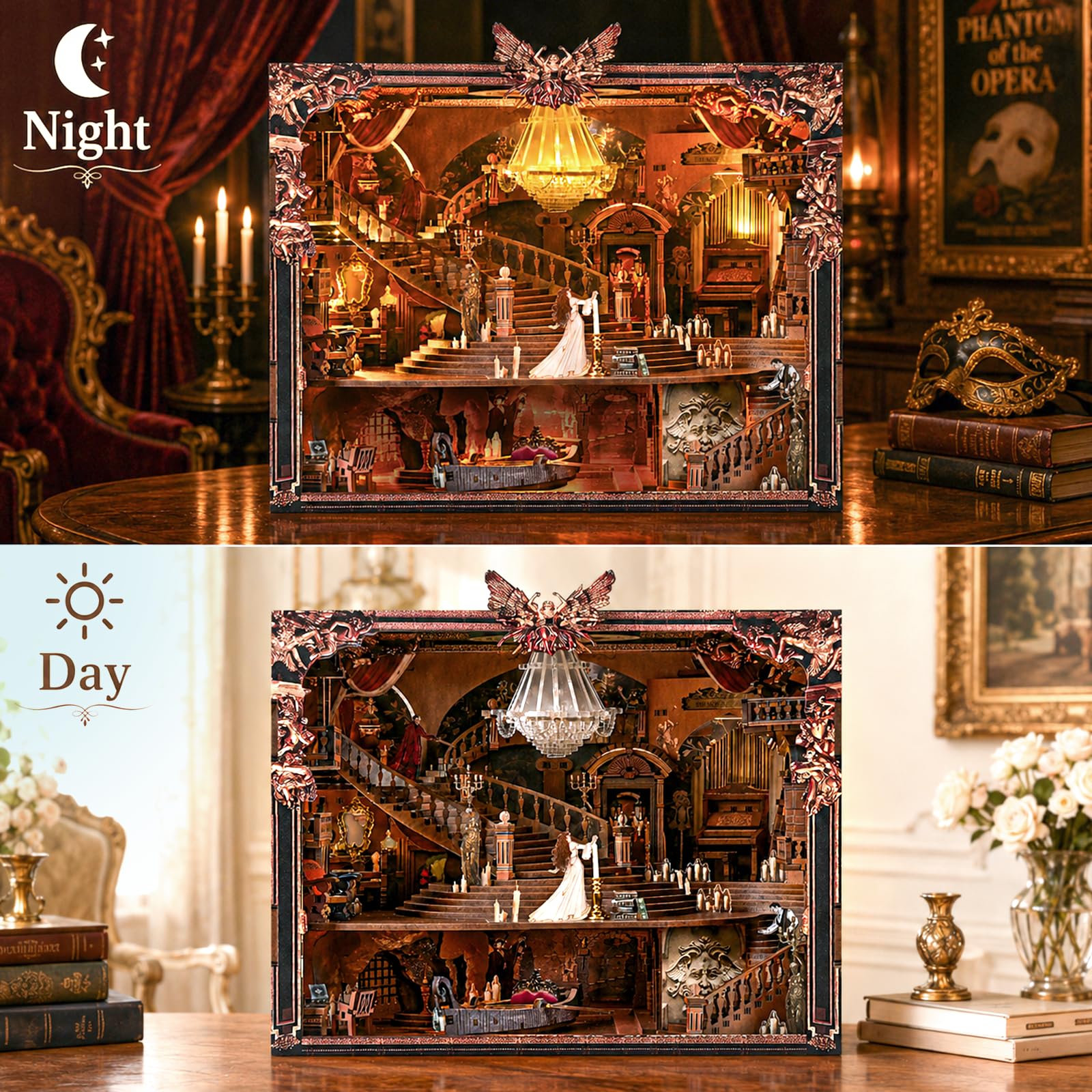 MiniCity Book Nook Kit - Zestaw do budowy miniaturowego domu dla dorosłych, nastolatków i początkujących, DIY mała książkowa półka 3D, prezenty dla rodziny, przyjaciół (Phantom of The Opera Max)