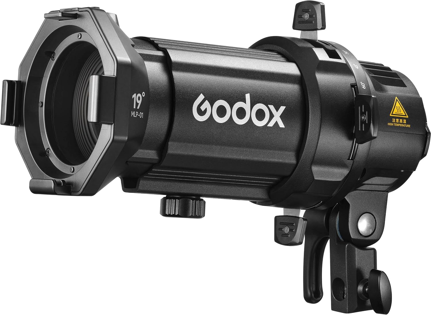 Godox Projection Attachment with 19° Lens for ML30 & ML60 LED Lights, Godox Mount Spotlight Modifier, Includes GOBO Holder, 6 Gobos & Carry Case for Creative Lighting (MLP19K)