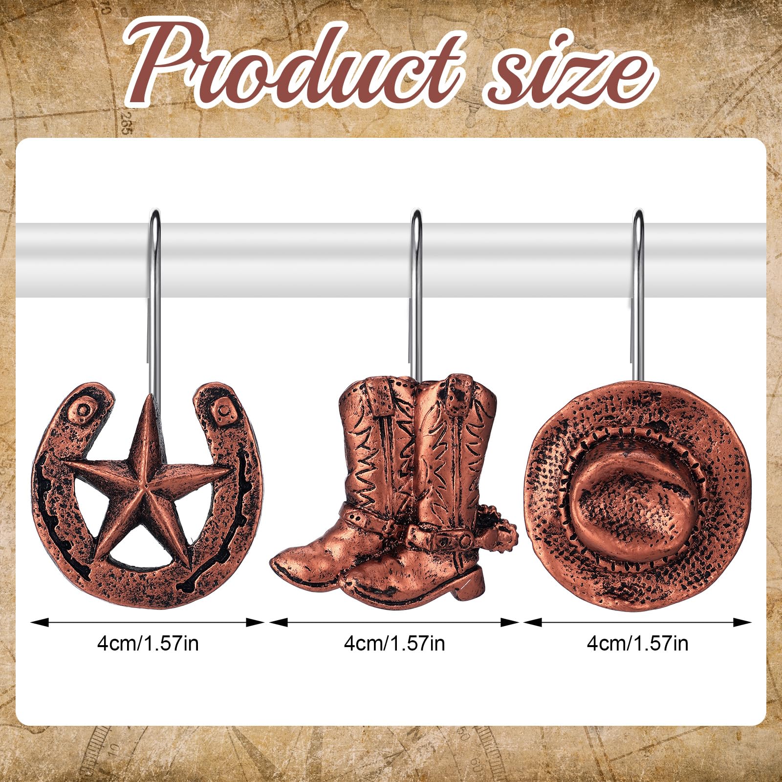 Beeveer 24 Pcs Western Shower Curtain Hooks Western Cowboy Bathroom Decor Decorative Farmhouse Rustic Country Shower Curtain Hooks Rings Bronzing Retro Hanger for Bathroom Decor Accessories Set
