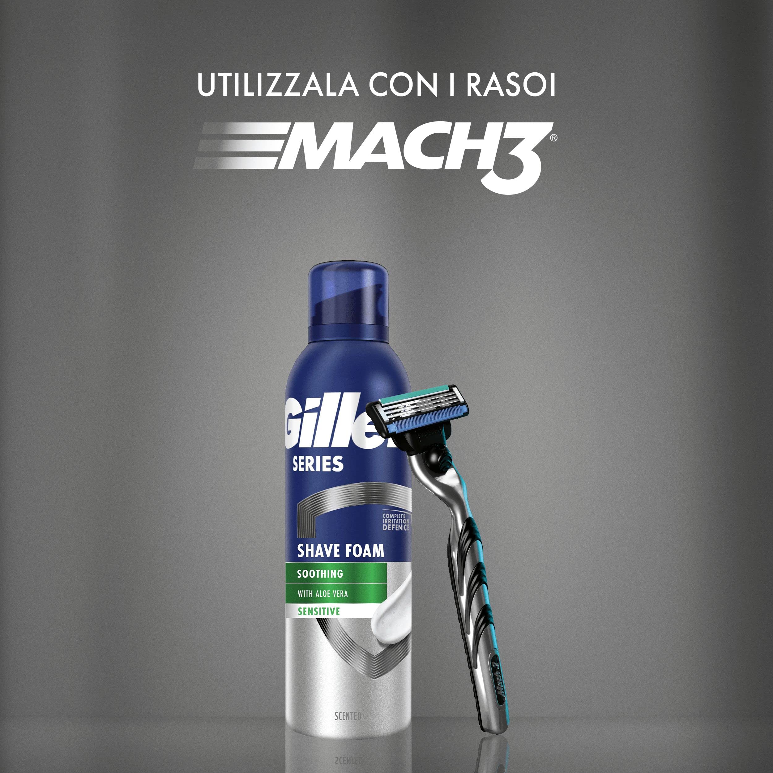 Gillette Series la Schiuma da Barba Lenitiva con Aloe Vera, per Pelli Sensibili, Protezione Completa Contro le Irritazioni, Aiuta a Proteggere Contro Ferite, Bruciore, Irritazioni e Tensioni, 250 ml