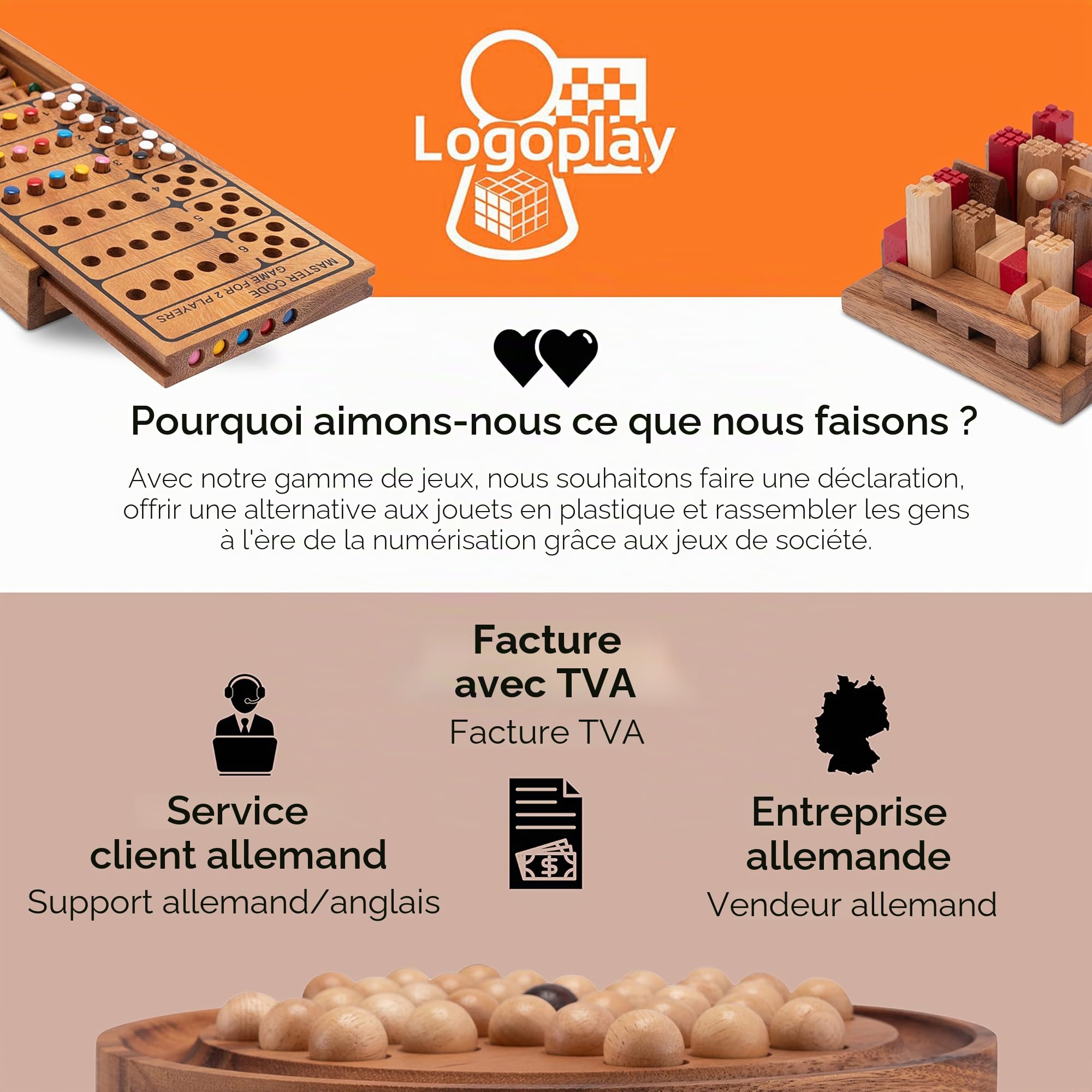 LOGOPLAY Domino Double 9 Jeu de société en bois 56 pions