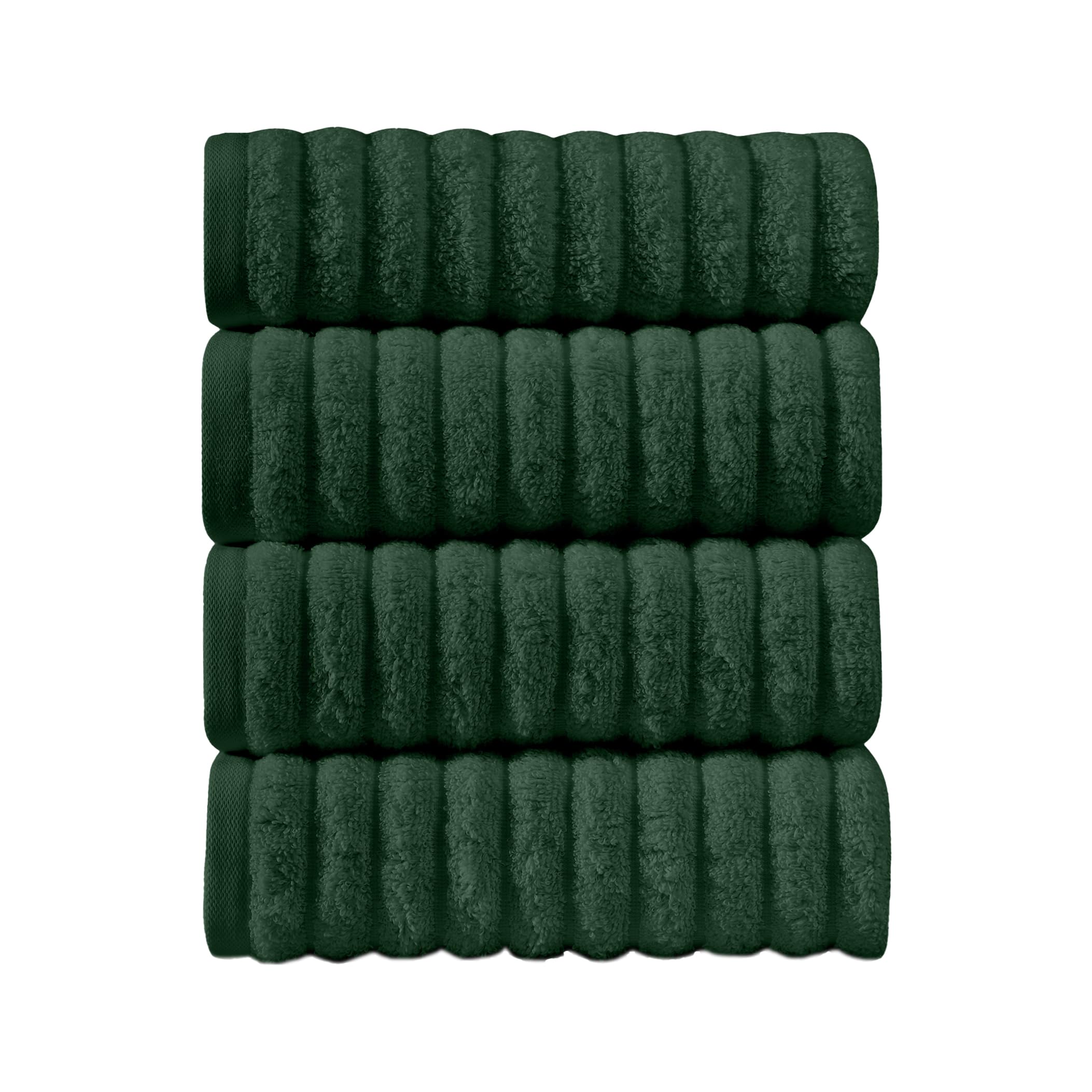Elegant Comfort Luxury 100% Turkish Cotton Corduroy Ribbed 4 Pack Hand Towel Set 16 x 28 Inch - Absorbent, Super Soft, Quick Dry, Premium Towels for Bathroom, Gym, Spa and Hotel Use, Hunter Green