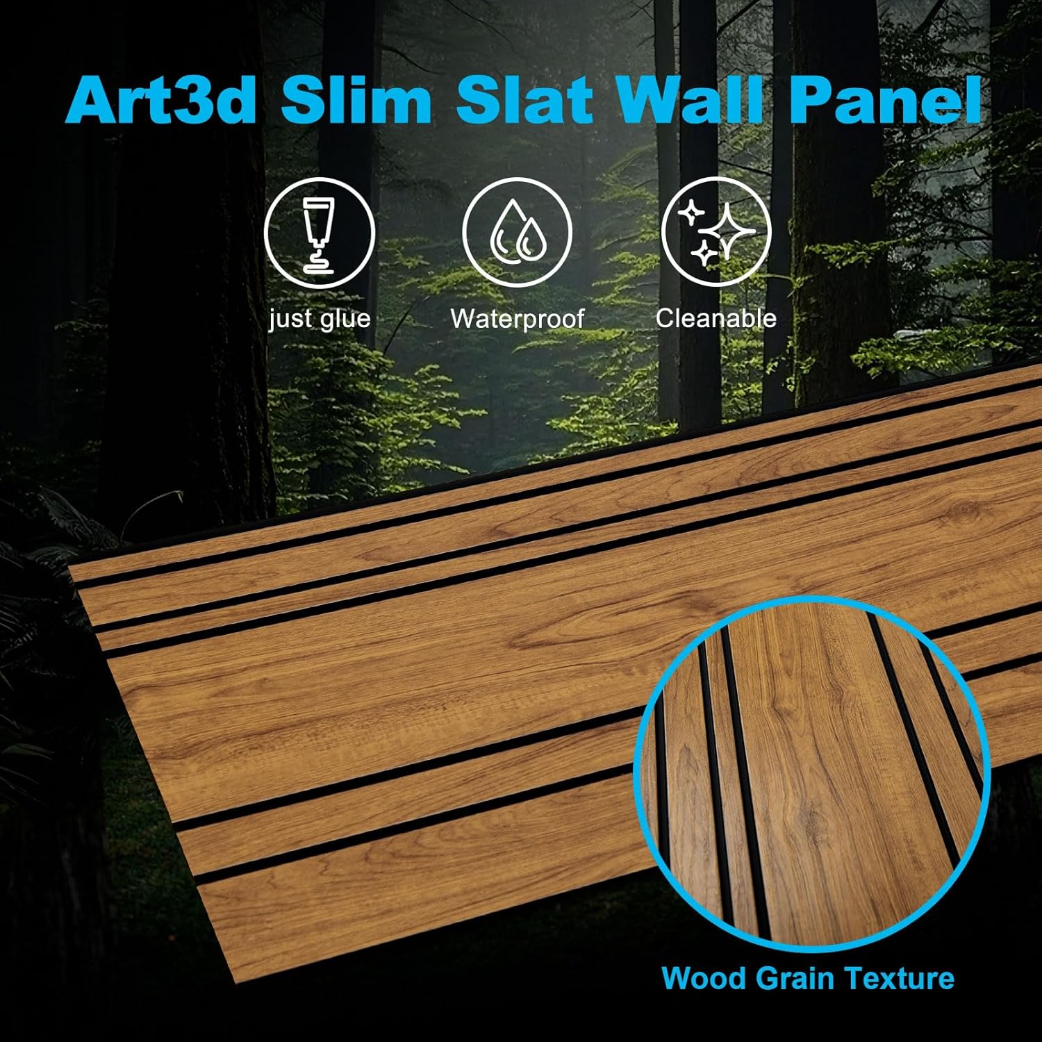 Art3d 4-Pack Glue-On Wall Panels, Wood Grain Texture Interior Wall Decor, 104"x12" Recycled Polystyrene Wainscoting Panels, Low Emission for Living Room Bedroom,Natural Teak