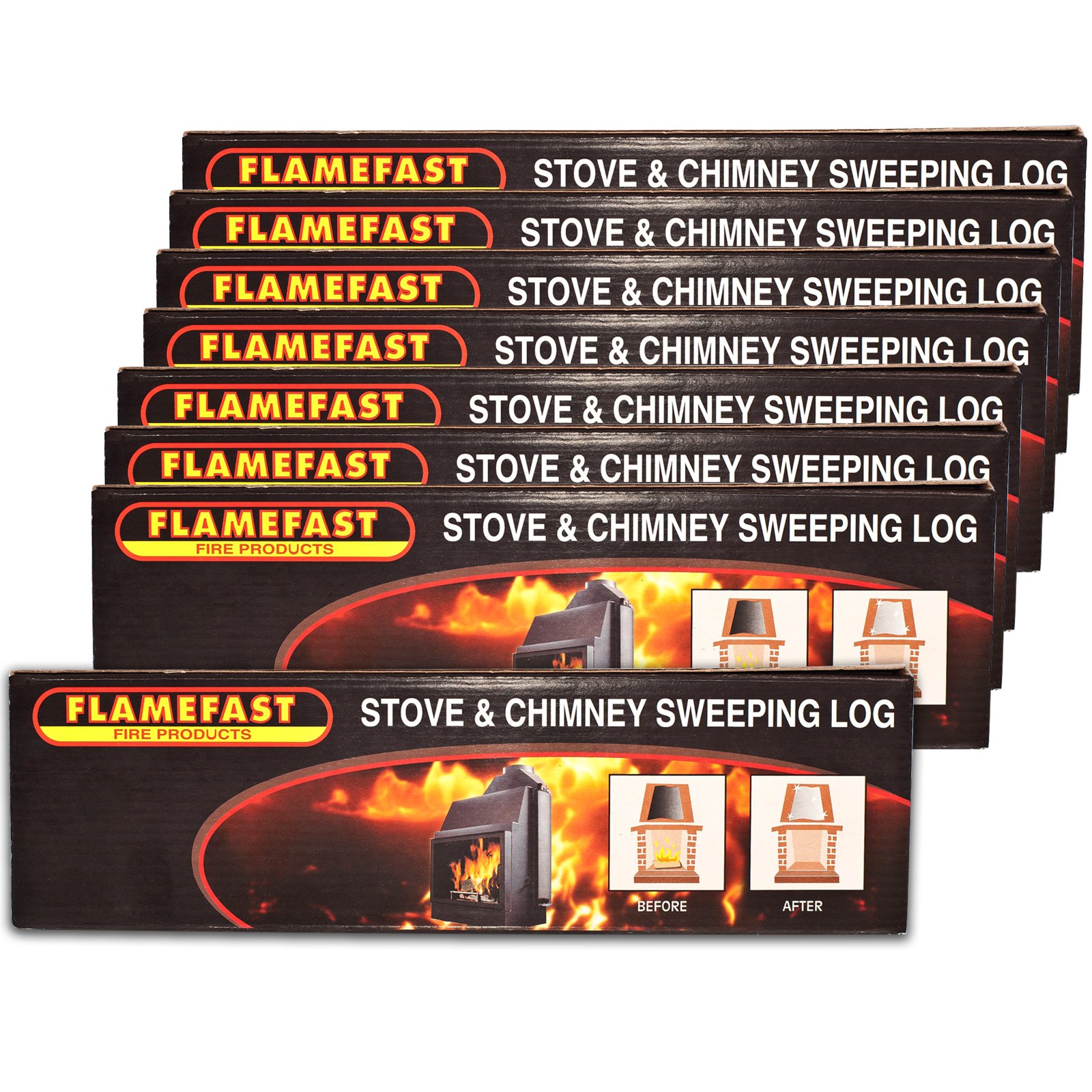 Flamefast & Tigerbox Light 8 X Flamefast Stove & Chimney Sweeping Logs Help To Remove Creosote, Soot And Tar Deposits & Tigerbox Safety Matches
