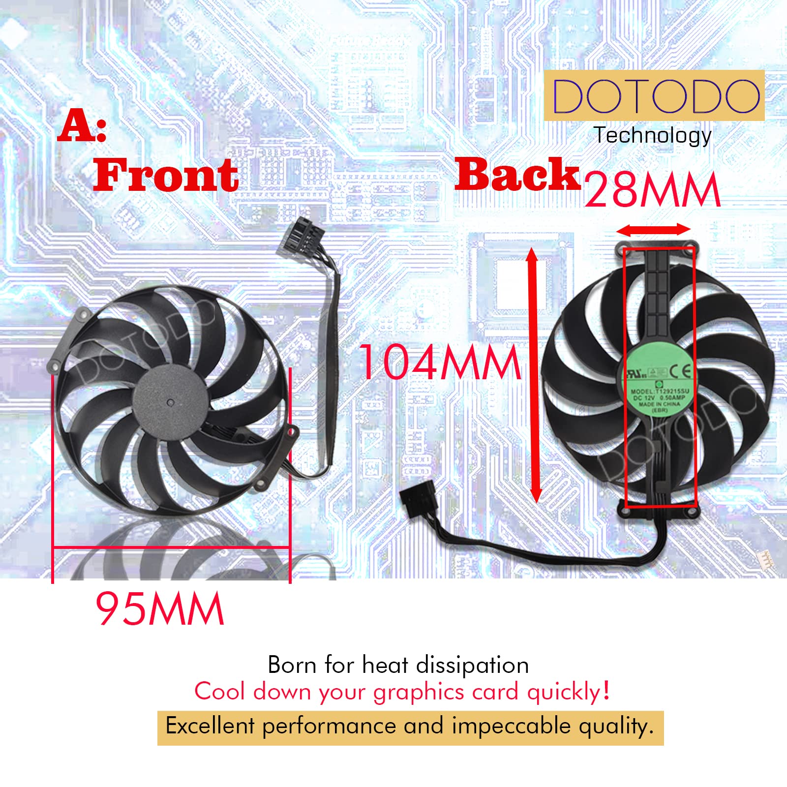 Dotodo Ventilateur De Carte Graphique 95 Mm T129215SU Pour