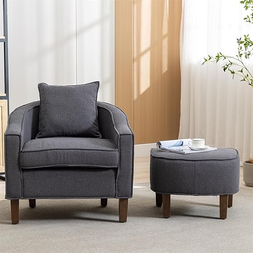 Miniatura 3 de Silla decorativa con otomana y almohada, carga de 300 libras de mediados de siglo, moderno sofá tapizado con patas de madera y cómodos brazos