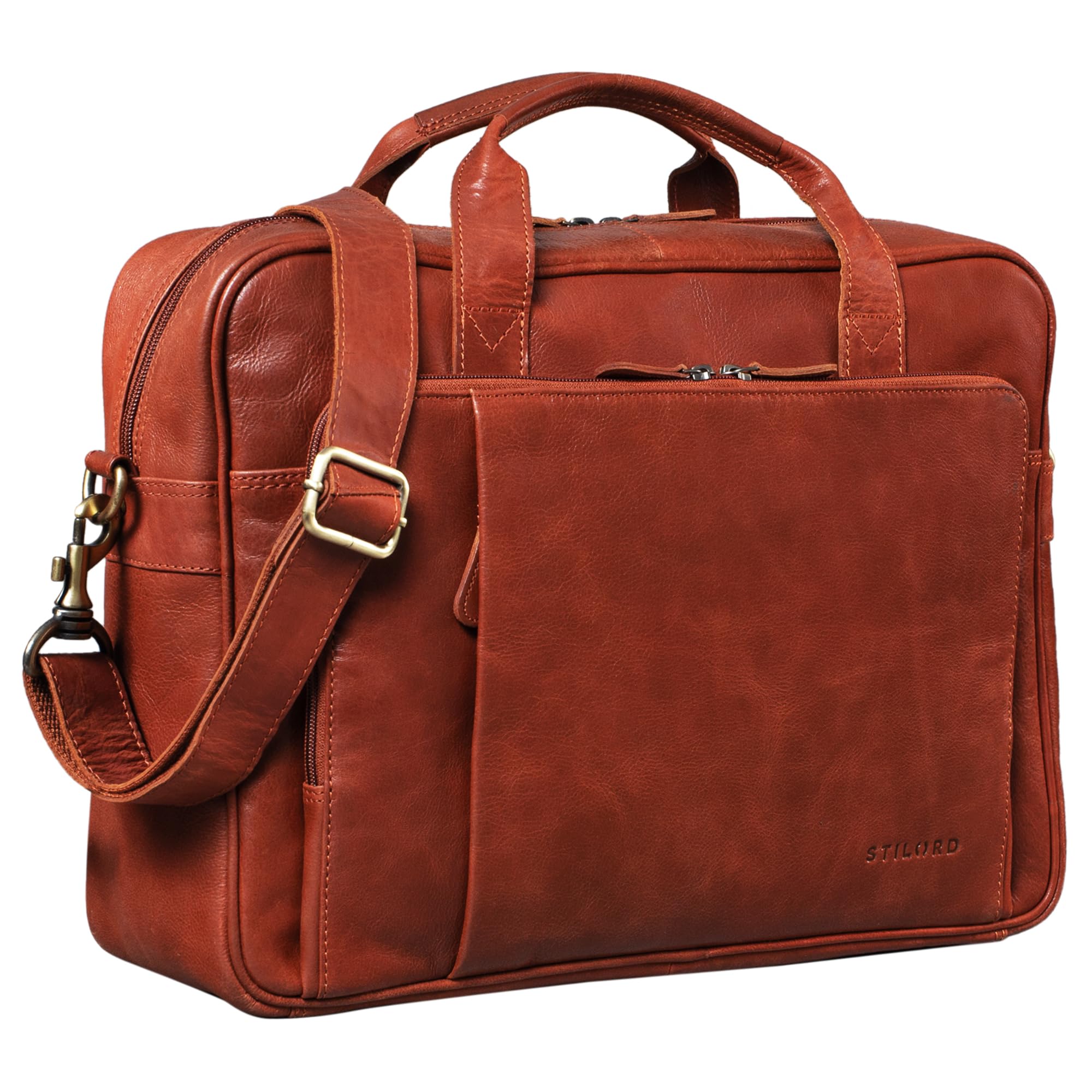 Sac D'affaires 'Rodrigo' En Cuir Véritable Vintage - Serviette Professionnelle Pour Ordinateur 15 Pouces, Bandoulière Ajustable