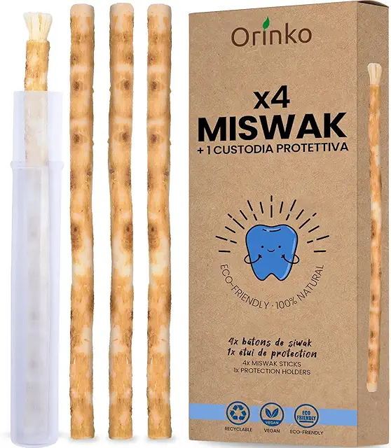 Set 4 Bastoncini Siwak Sbiancante Denti - Spazzolino Naturale 100% Biologico e Vegano