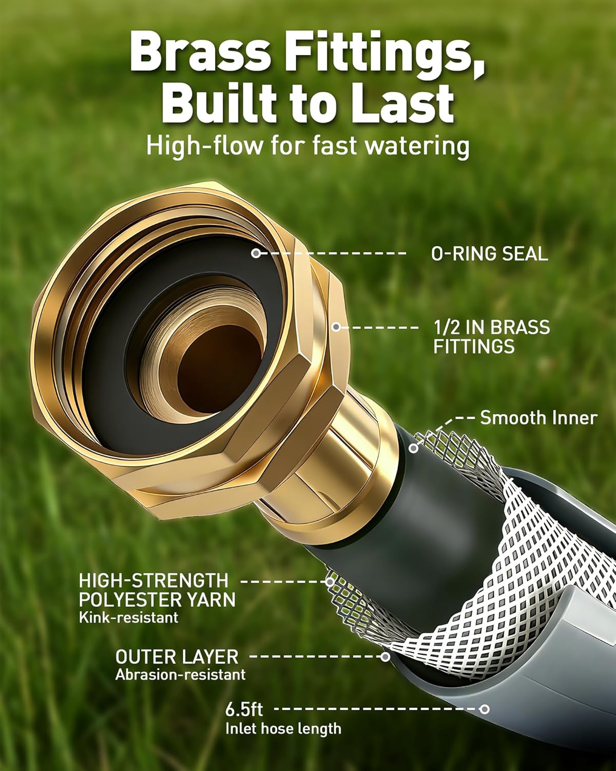 Retractable Garden Hose Reel: 1/2 in x 100 ft Water Hose Reel with 10-Pattern Nozzle, Wall Mount Hose Reels for Outside, Any Length Lock, Brass Fittings, Slow Auto Rewind & 180° Swivel（UV Resistant）