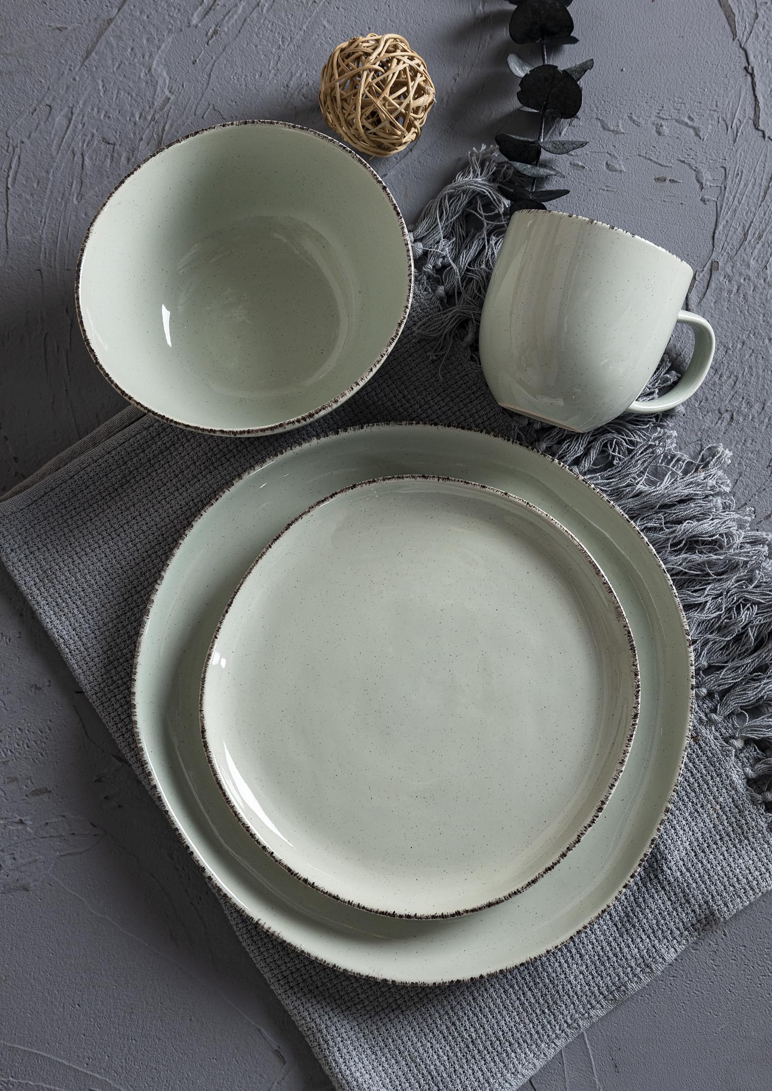 Van Well | URBAN Dessertteller 20 cm grün 6er Set - Steinzeug für Frühstück, Dessertteller Rund, Kuchenteller