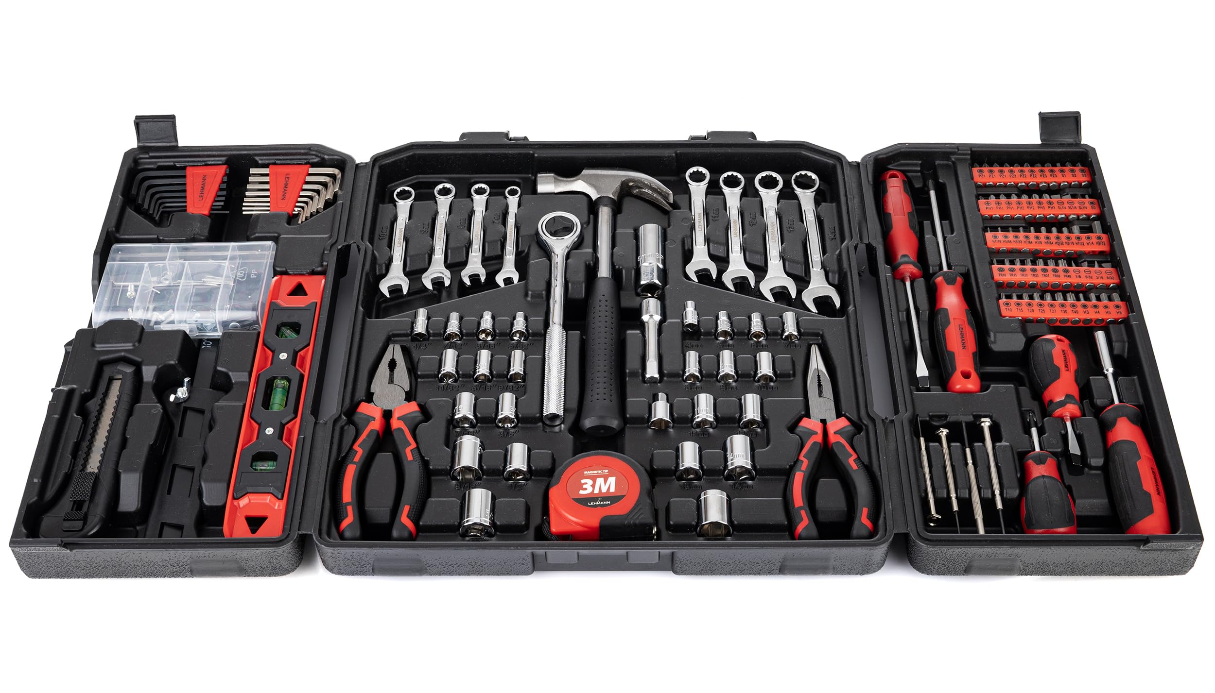 LEHMANN Caisse a Outil Complete 168 pièces, Boîte à Outils Pliante et Portable avec Poignée de Transport, Robuste Kit Outils Bricolage, Outillage pour Bricolage, Maison et Garage
