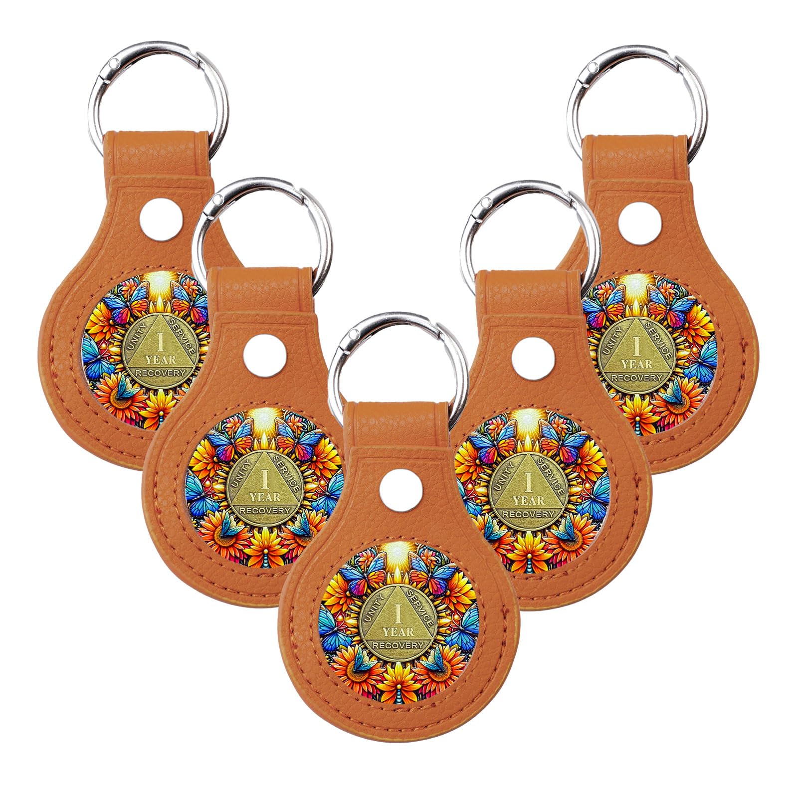 5PCS Premium Leather Coin Holder - Handmade Sobriety AA Coins Chip Keychain