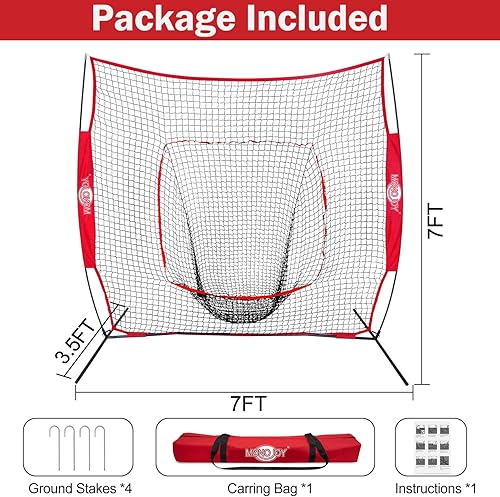 Miniatura 8 de MONOJOY Red de béisbol de 7 x 7 pies para batear y lanzar, red portátil de softbol con bolsa de transporte, red de bateo duradera para patio