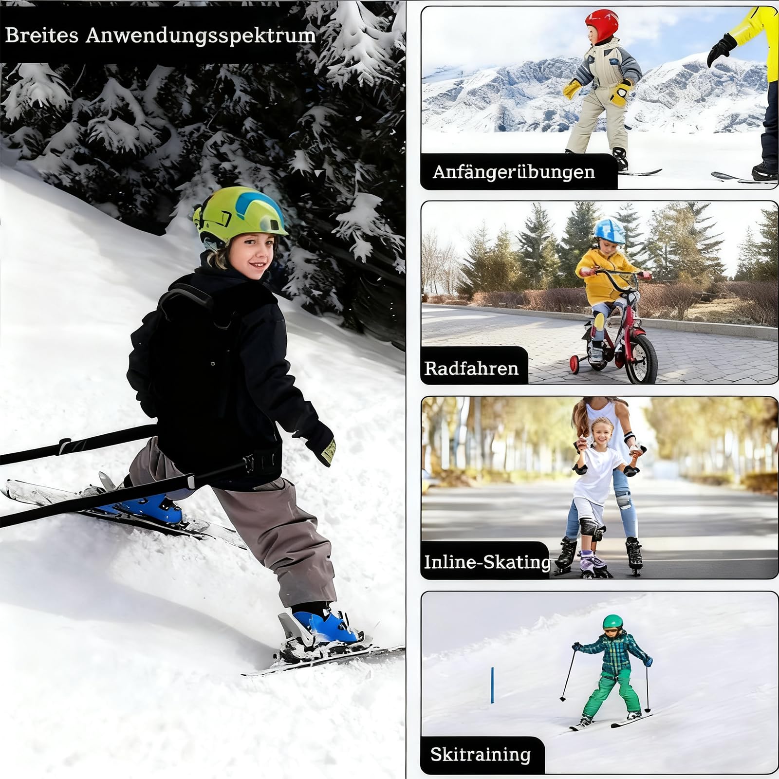 Sangle de ski pour enfant de 2 à 8 ans - Gilet avec 2 laisses longues de 163 cm pour une distance et un contrôle sûrs - Polyvalent pour le ski, le snowboard, la luge et le patinage sur glace