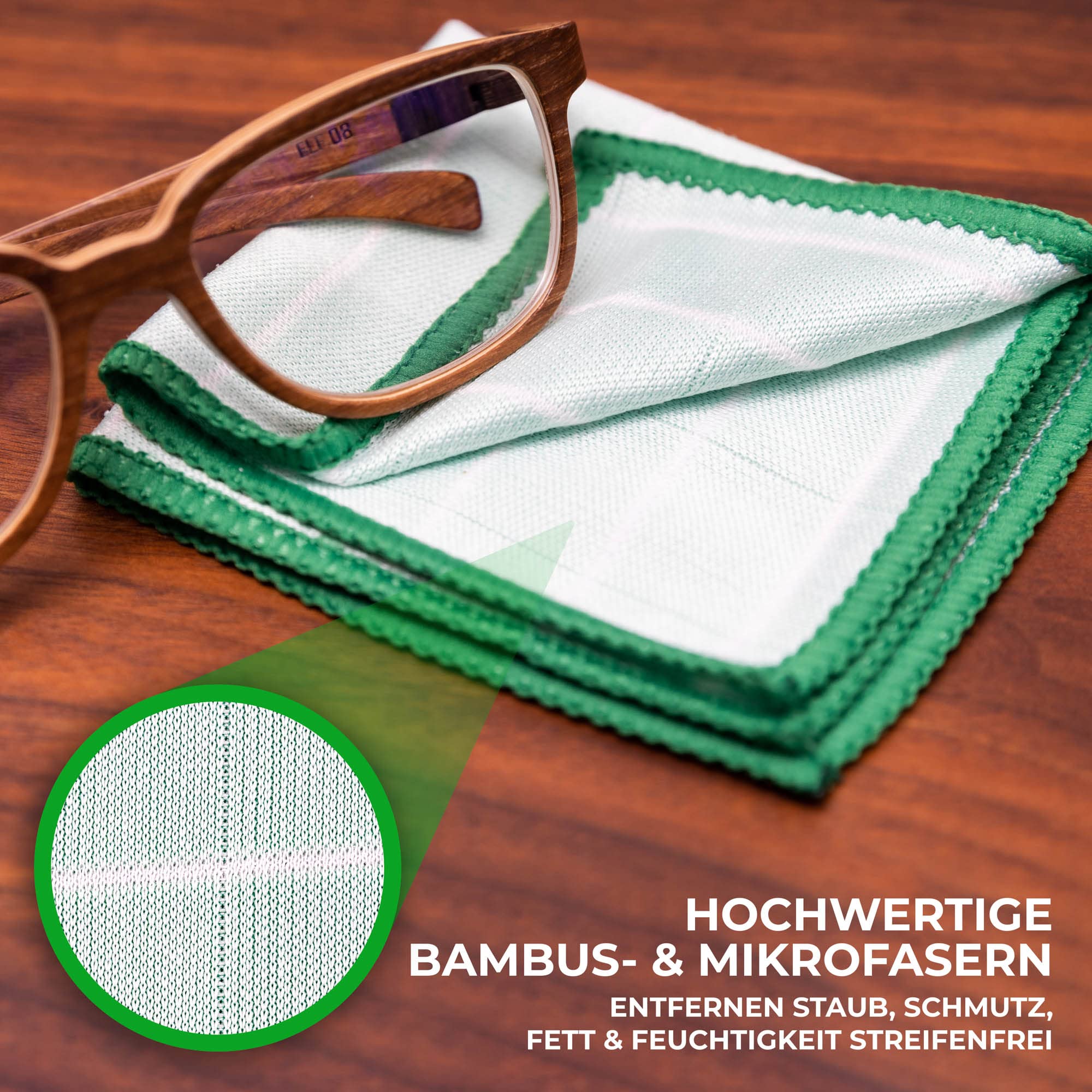 MaxxGoods Bambus Premium Brillentuch 20x18cm - Brillenputztuch Mikrofaser &  Bambusfaser - Brillen Reinigungstuch, entfernt Staub, Schmutz, Fett & ...