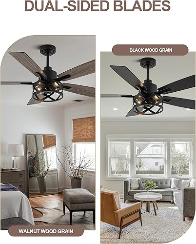 Miniatura 3 de Ventilador de techo de 52 pulgadas con luz y control remoto, ventilador de techo industrial silencioso y reversible, motor de corriente continua,