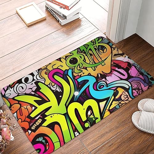 Miniatura 2 de Tapete con estampado de grafiti, tapete antideslizante y lavable para interiores y exteriores, tapete de bienvenida absorbente para cocina,