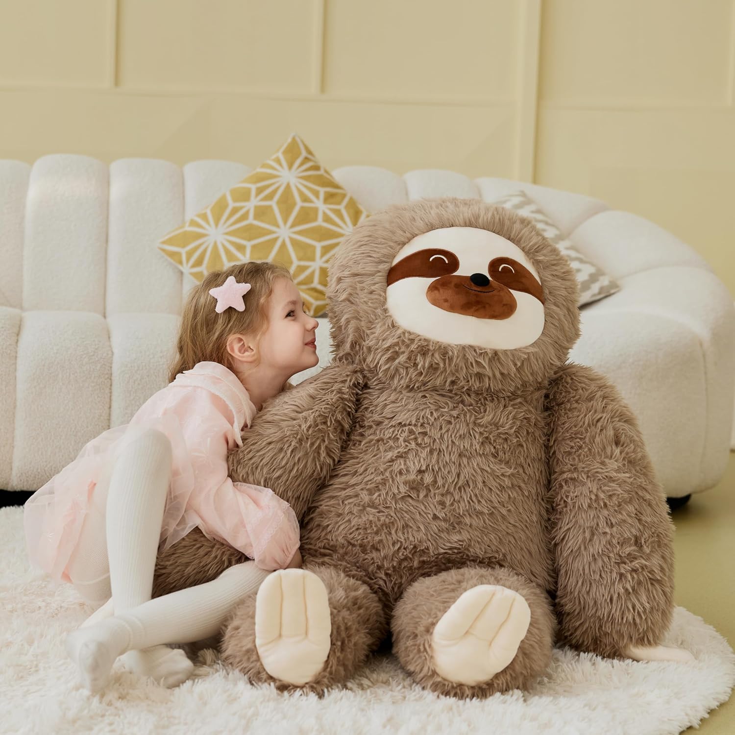 IKASA Giant Sloth Stuffed Animal Plush Toy,Big Large Jumbo Soft Toys,34.5" Cute Fat Fluffy Huge Size Plushy Plushie,Gifts for Kids